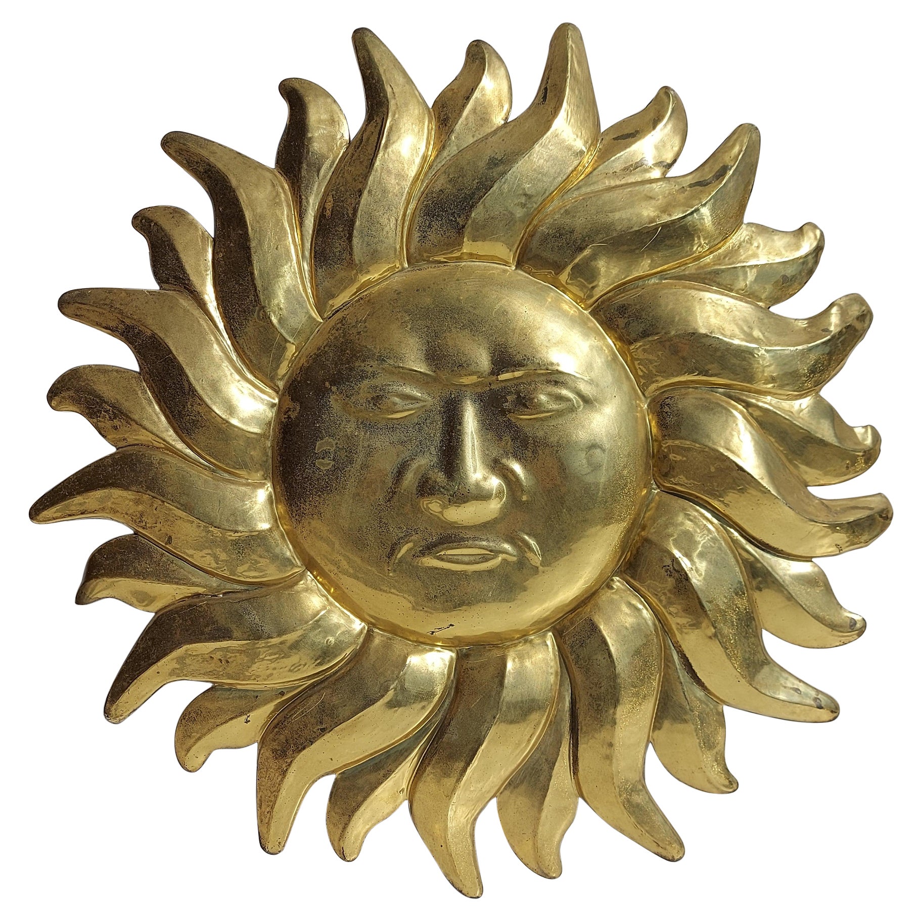 1950s Italian Mid-Century Modern Design Sun Brass Flush Mount Wall Lamp
