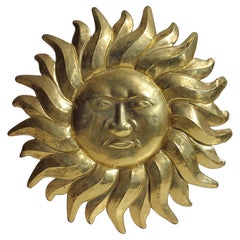 1950s Italian Mid-Century Modern Design Sun Brass Flush Mount Wall Lamp