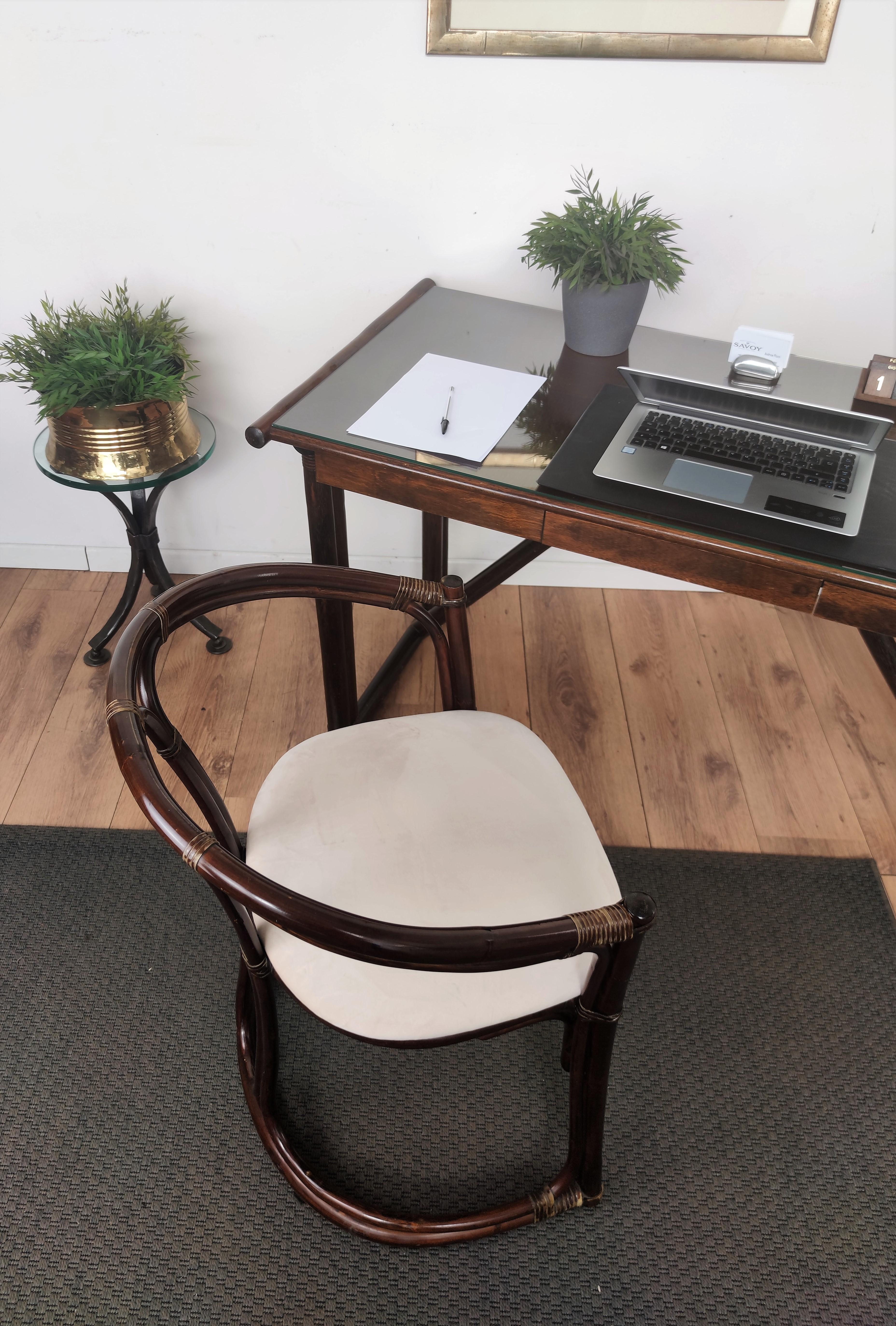 1950s Italian Mid-Century Modern Faux Bamboo Wooden Desk Writing Table and Chair (Bureau et chaise en bois) Bon état - En vente à Carimate, Como