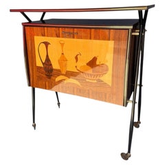 1950s Italian Mid-Century Modern Inlaid Portable Bar Cabinet on Wheels