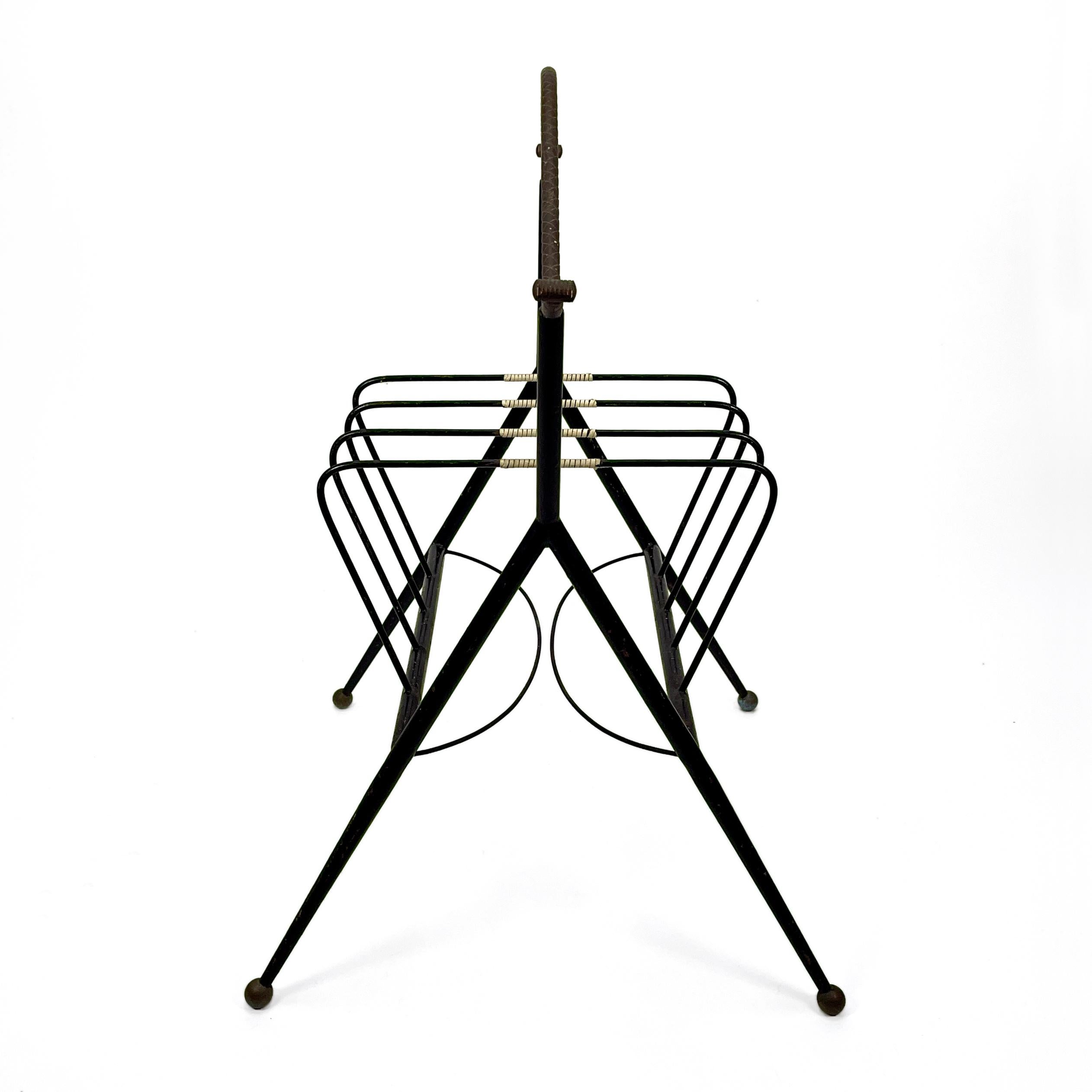 Mid-20th Century 1950s Italian Mid Century Modern Magazine Rack in Metal with Brass Details For Sale