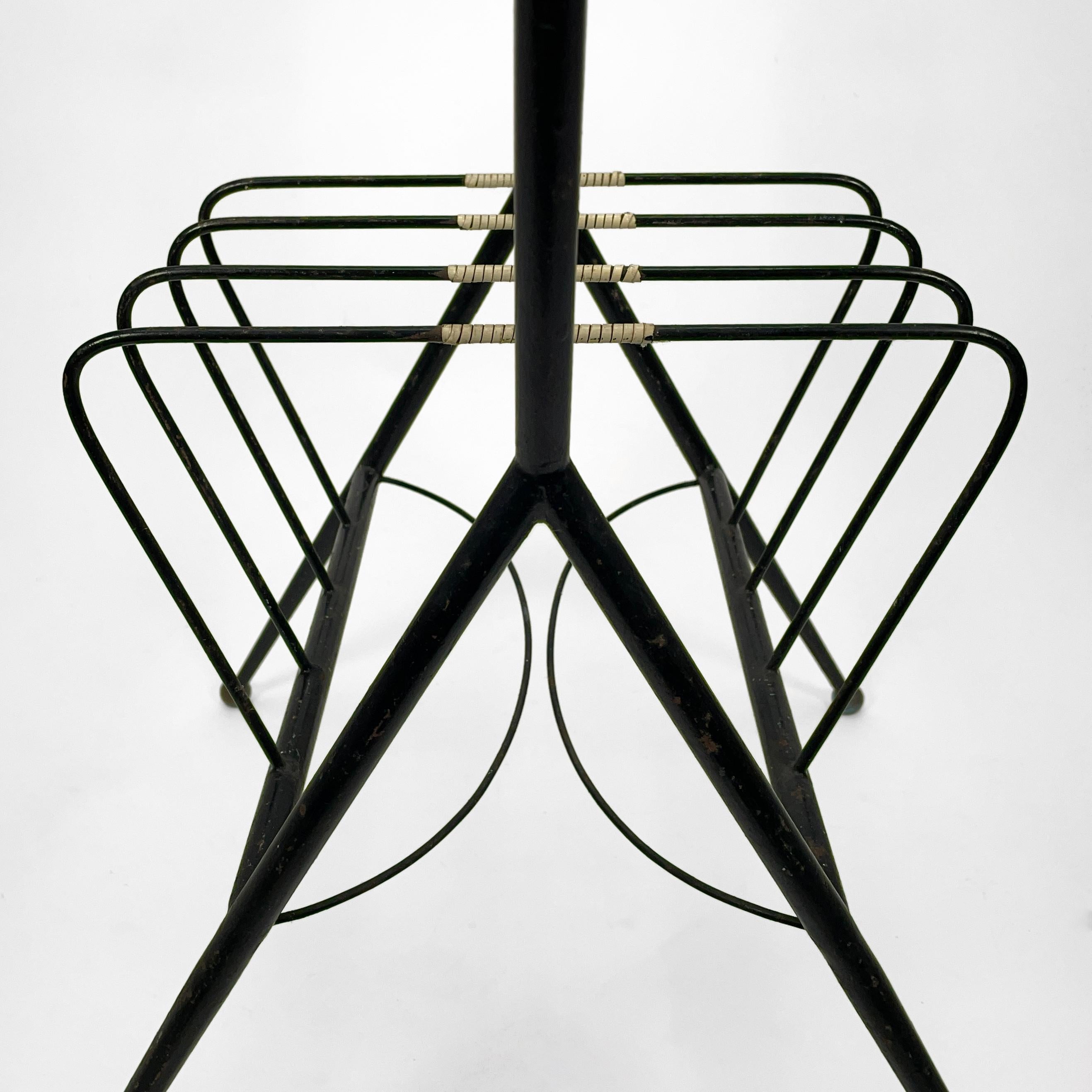 1950s Italian Mid Century Modern Magazine Rack in Metal with Brass Details For Sale 1
