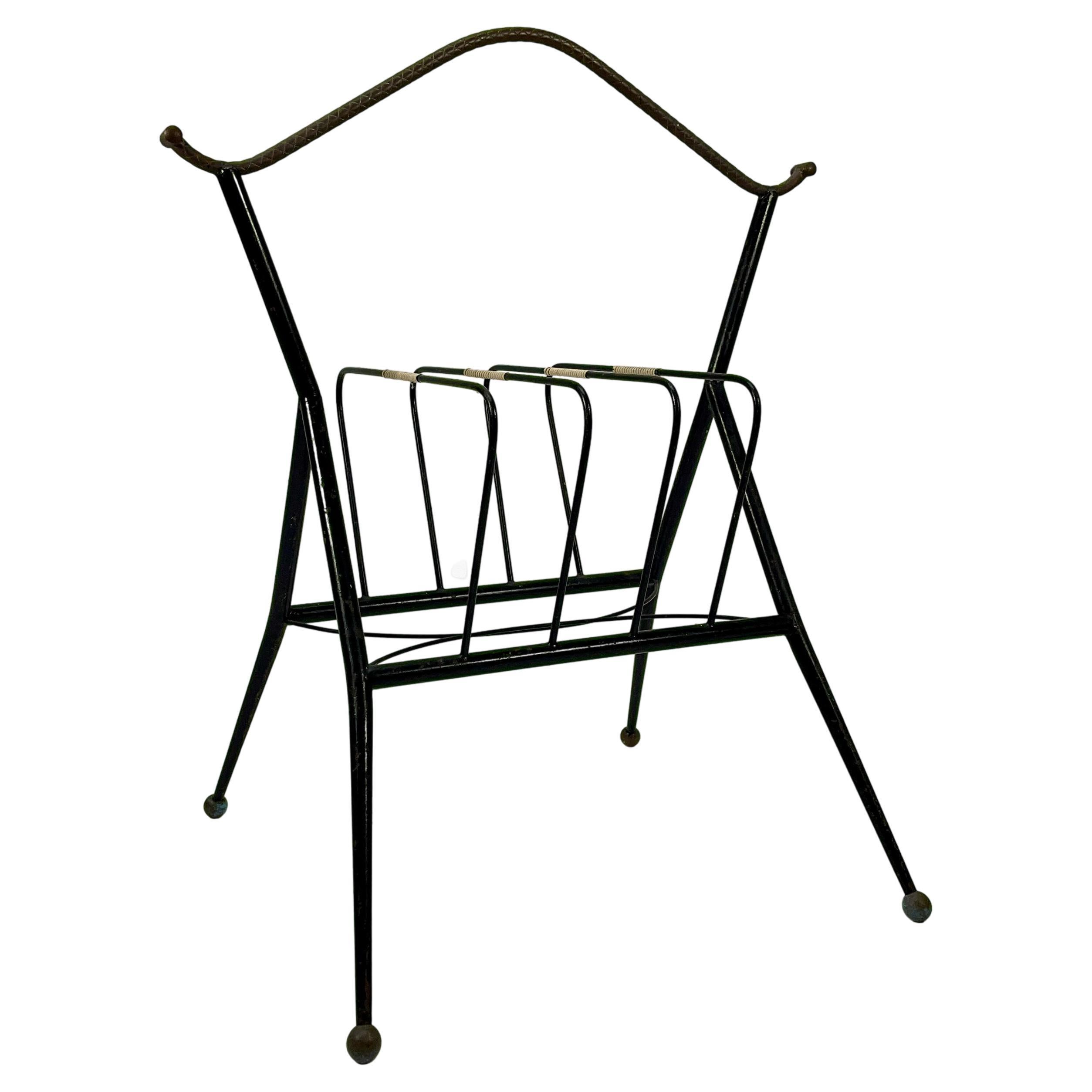 1950s Italian Mid Century Modern Magazine Rack in Metal with Brass Details