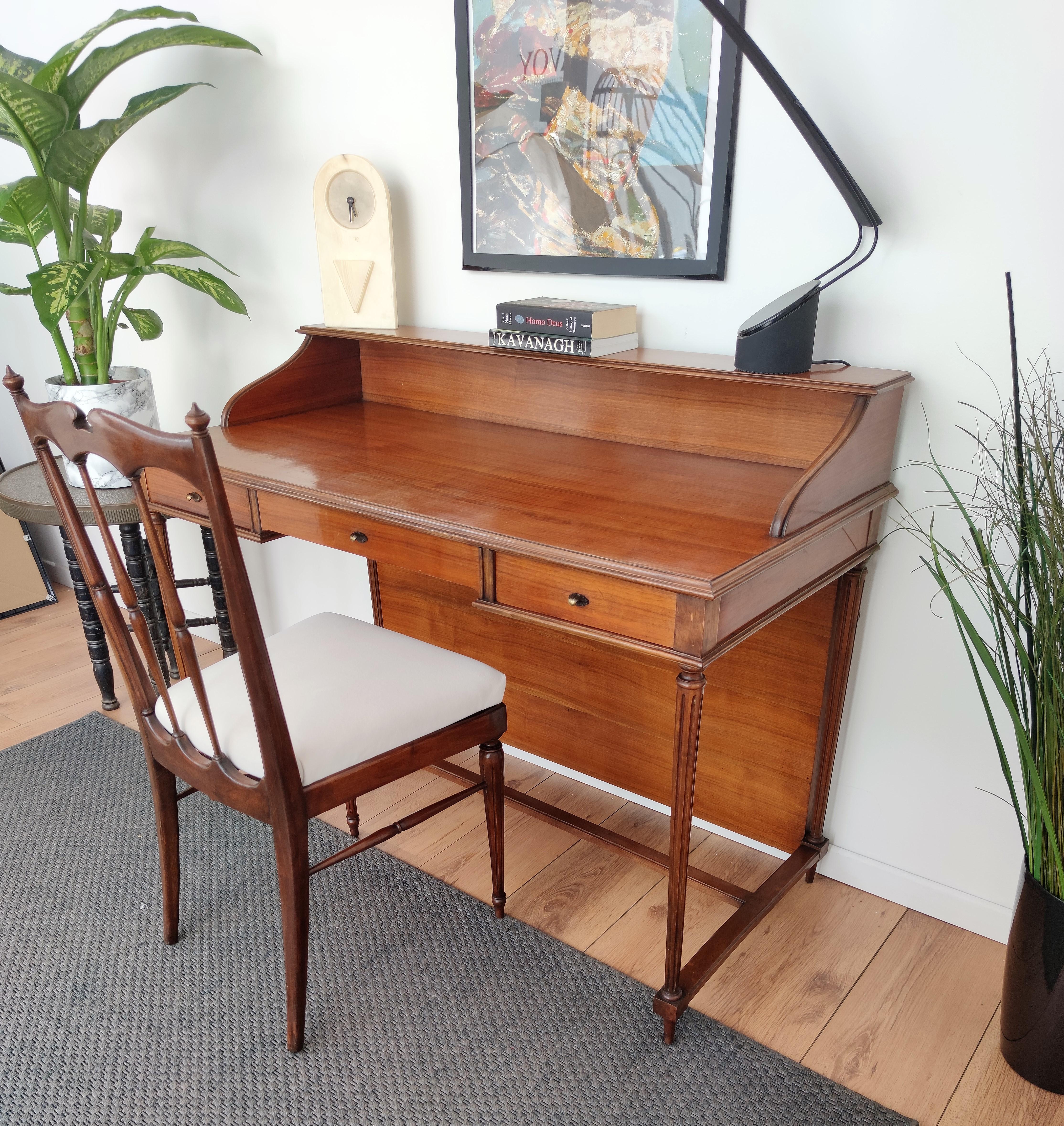 Brass 1950s Italian Mid-Century Modern Regency Desk Writing Table and Chair For Sale