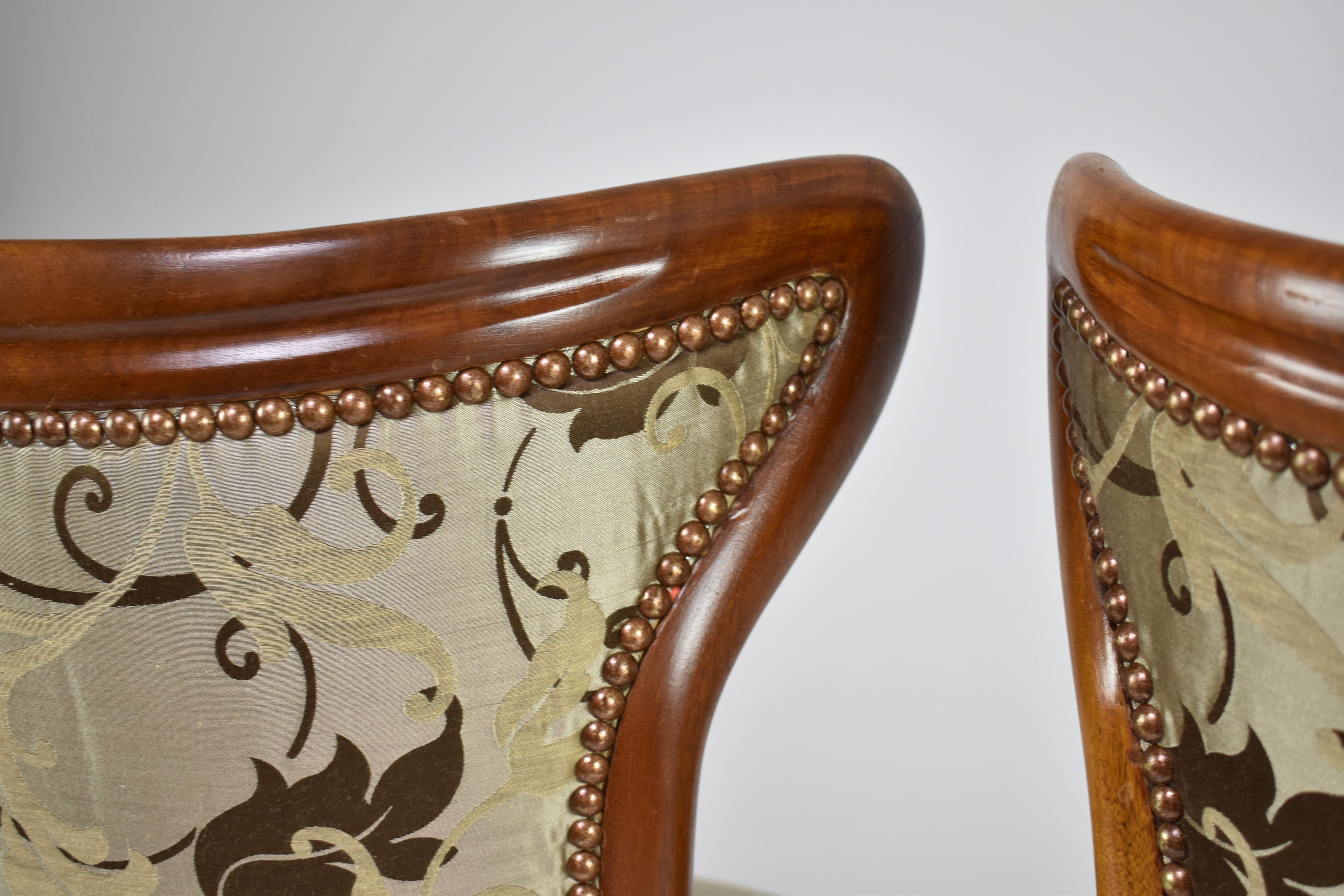 Fabric Italian Mid-Century Modern Wooden Chairs, 1950s For Sale
