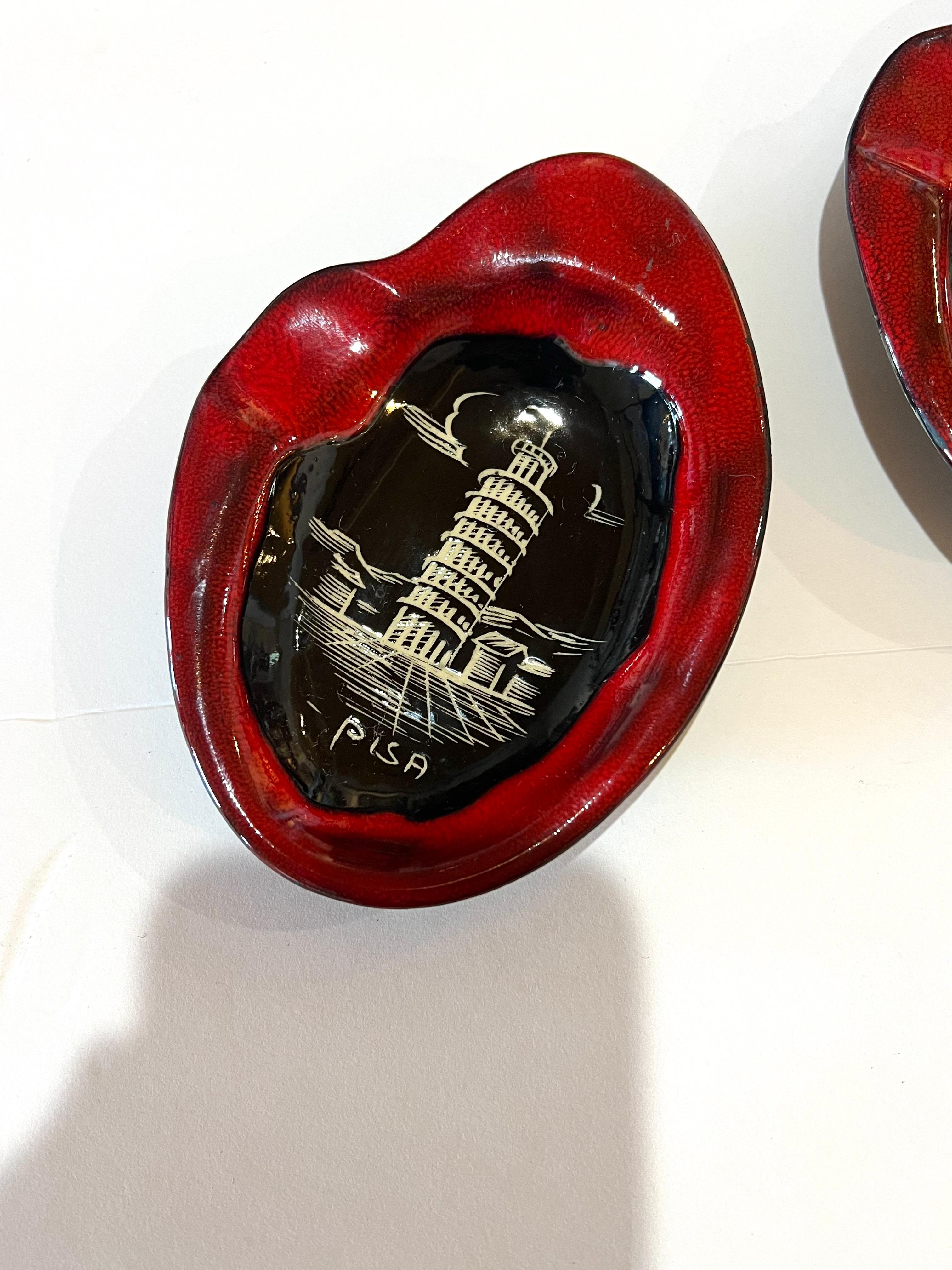 Mid-Century Modern 1950's Italian Mid Century Set of 3 Freeform Ashtrays Souvenir From Pisa Tower For Sale