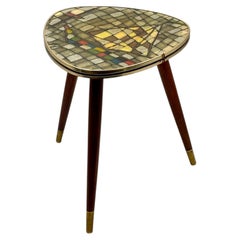 1950s Italian Mid Century Tripod Side Table in Laminate and Brass