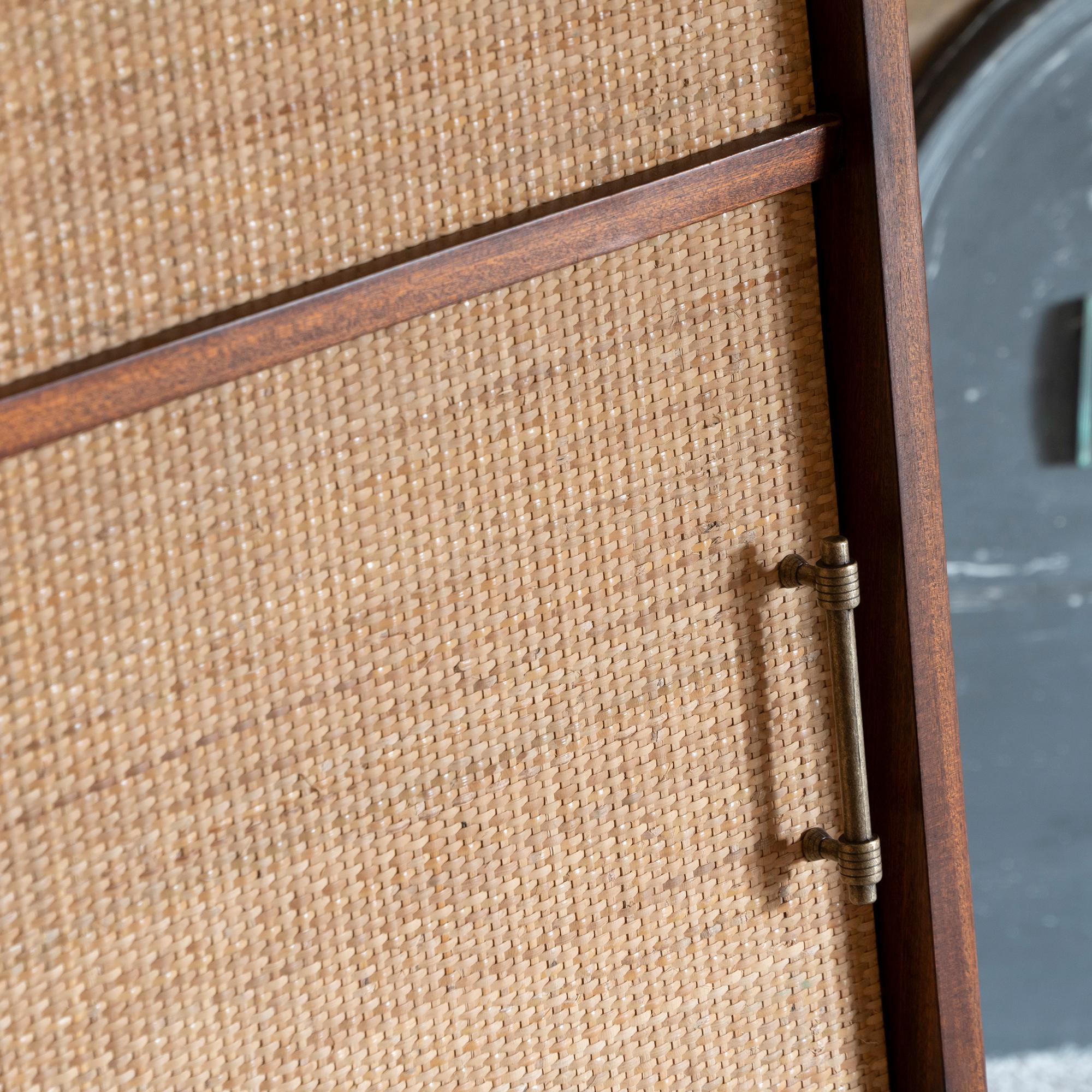 1950s Italian Mid-Century Wood and Rattan Dry Bar Cabinet 4