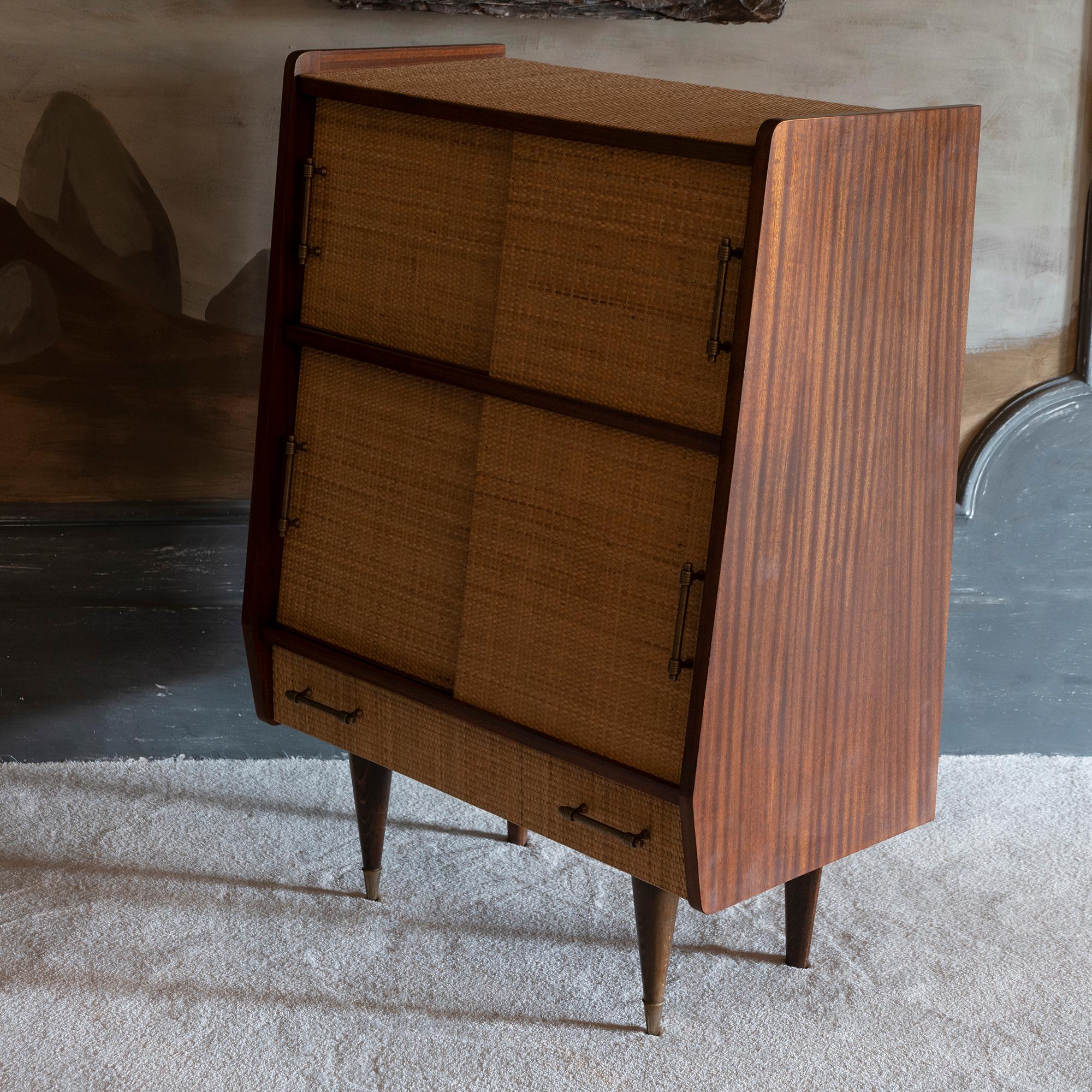 1950s Italian Mid-Century Wood and Rattan Dry Bar Cabinet 5