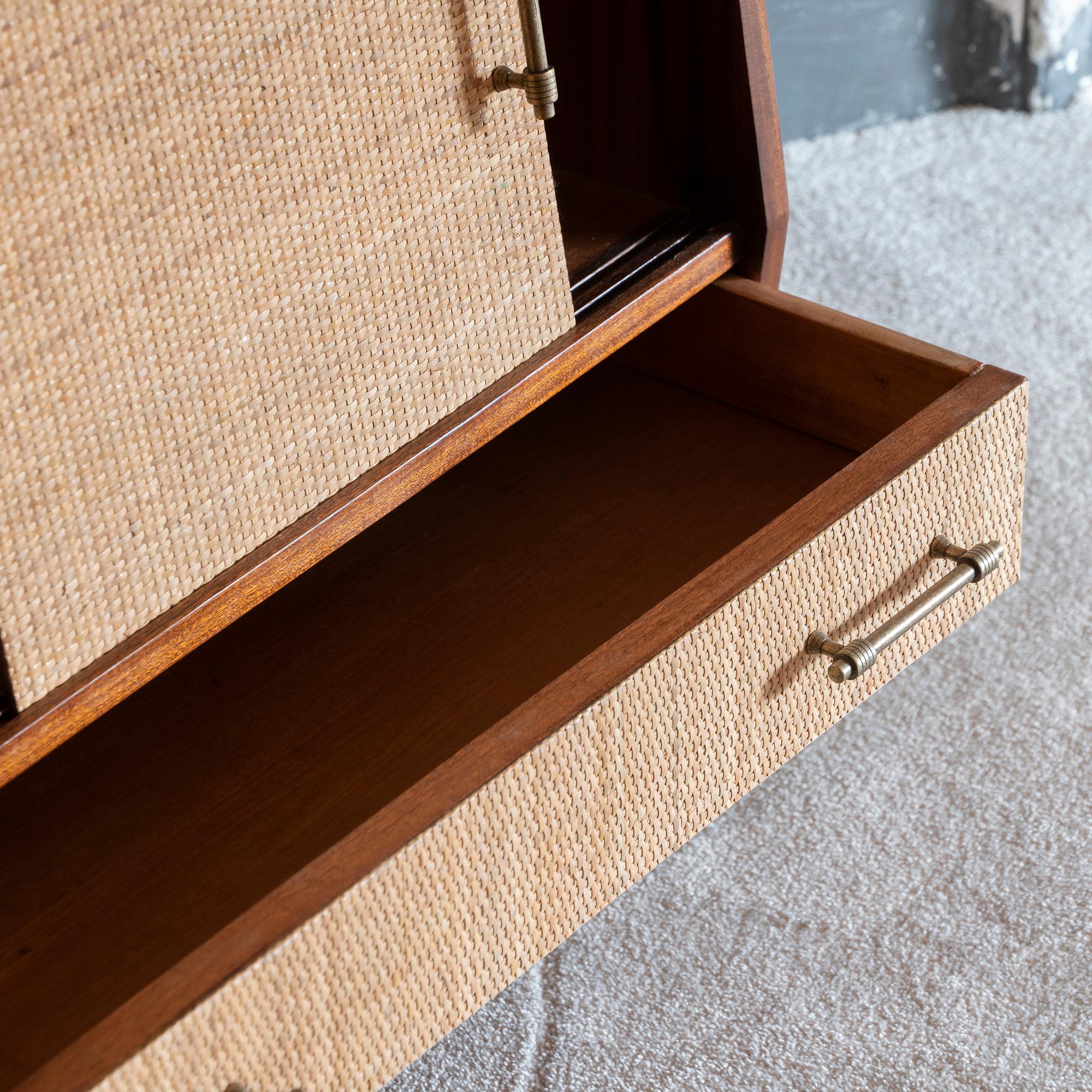 1950s Italian Mid-Century Wood and Rattan Dry Bar Cabinet 7