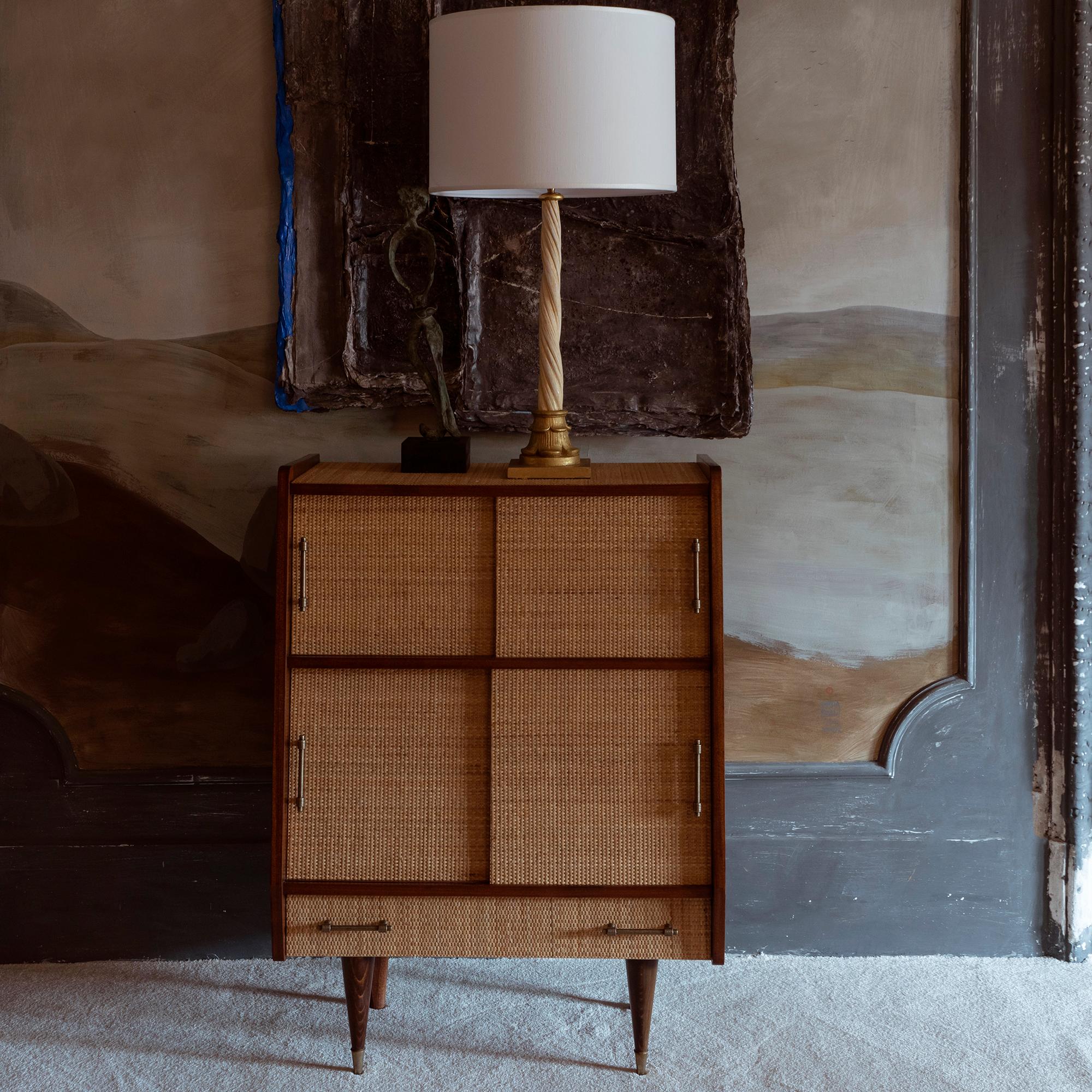 1950s Italian Mid-Century Wood and Rattan Dry Bar Cabinet 10