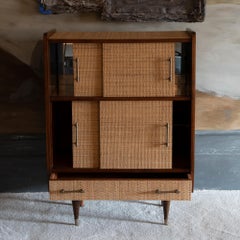 1950s Italian Mid-Century Wood and Rattan Dry Bar Cabinet