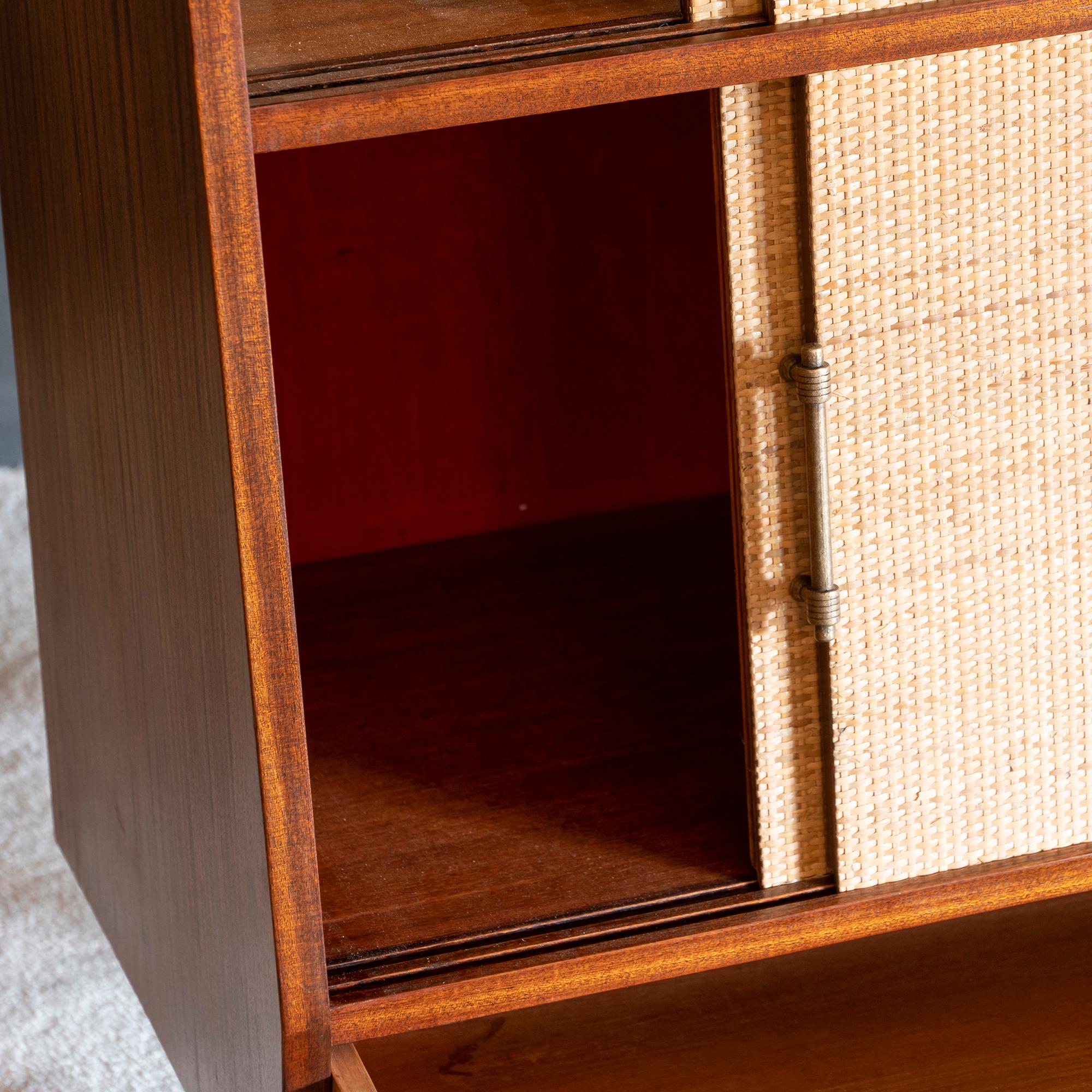 Mid-20th Century 1950s Italian Mid-Century Wood and Rattan Dry Bar Cabinet