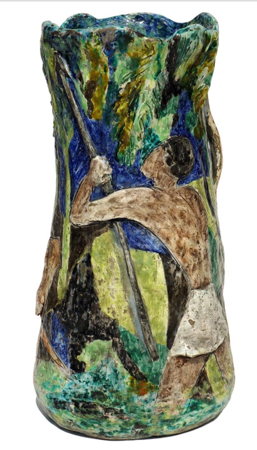 Mid-Century moderno Vaso grande in ceramica con scultura d'arte del 1950 italiano di metà secolo in vendita