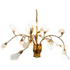 1950s Italian Midcentury Brass and Metal Ceiling Lamp, Attribute Angelo Lelii