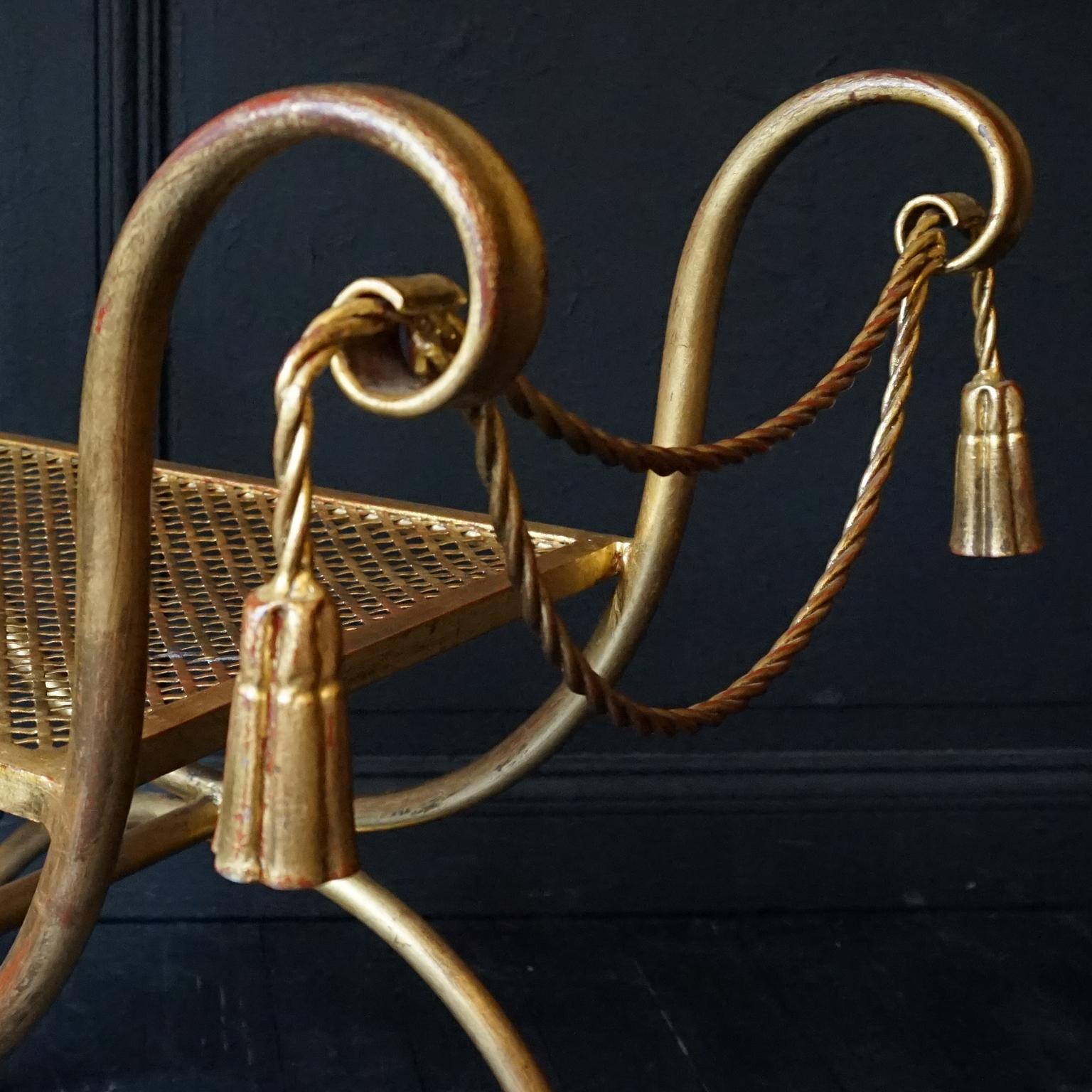 1950s Italian Midcentury Gilt Metal Rope and Tassel Stool and Umbrella Stand For Sale 5