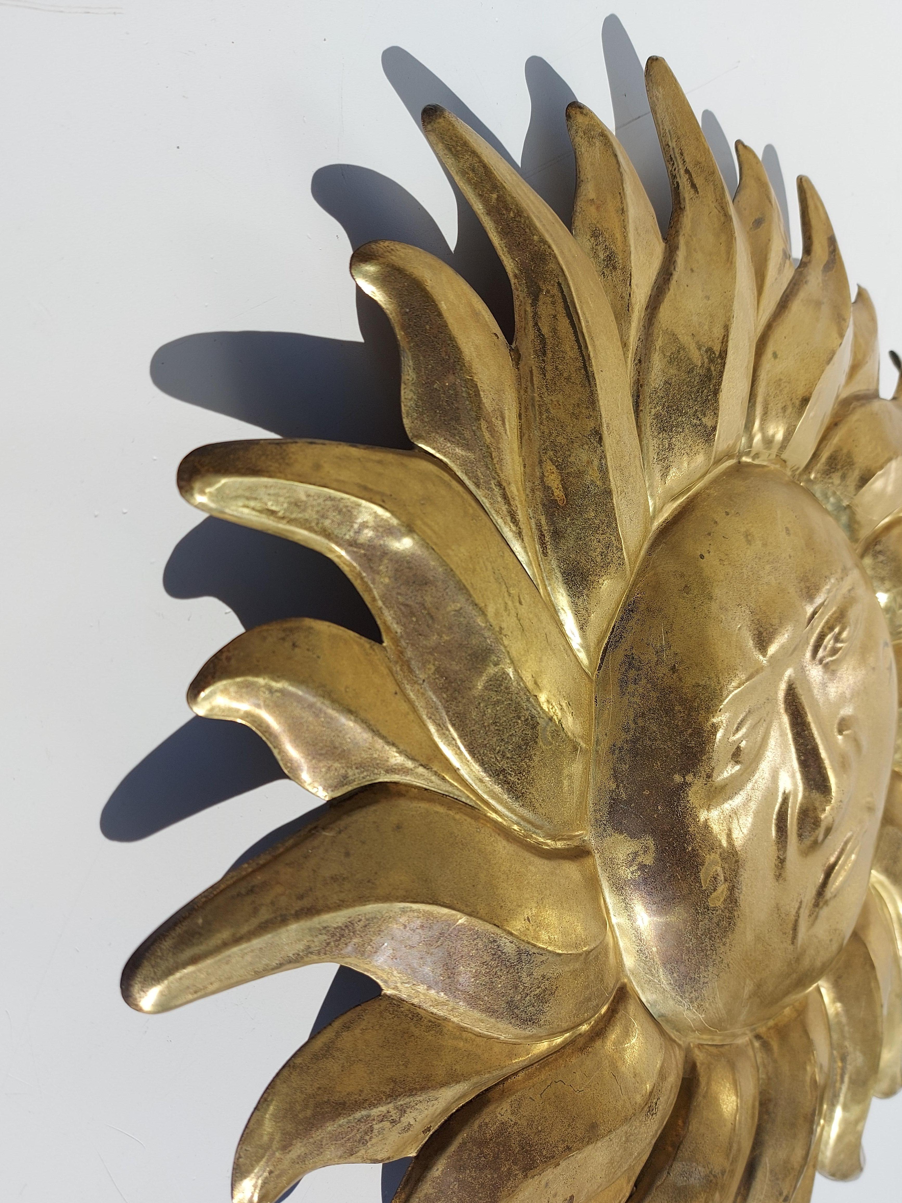 Mid-20th Century 1950s Italian Mid-Century Modern Design Sun Brass Flush Mount Wall Lamp For Sale