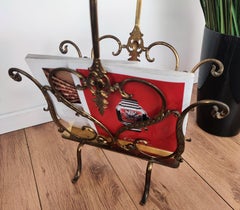1950s Italian Midcentury Neoclassical Regency Brass Magazine Stand or Rack