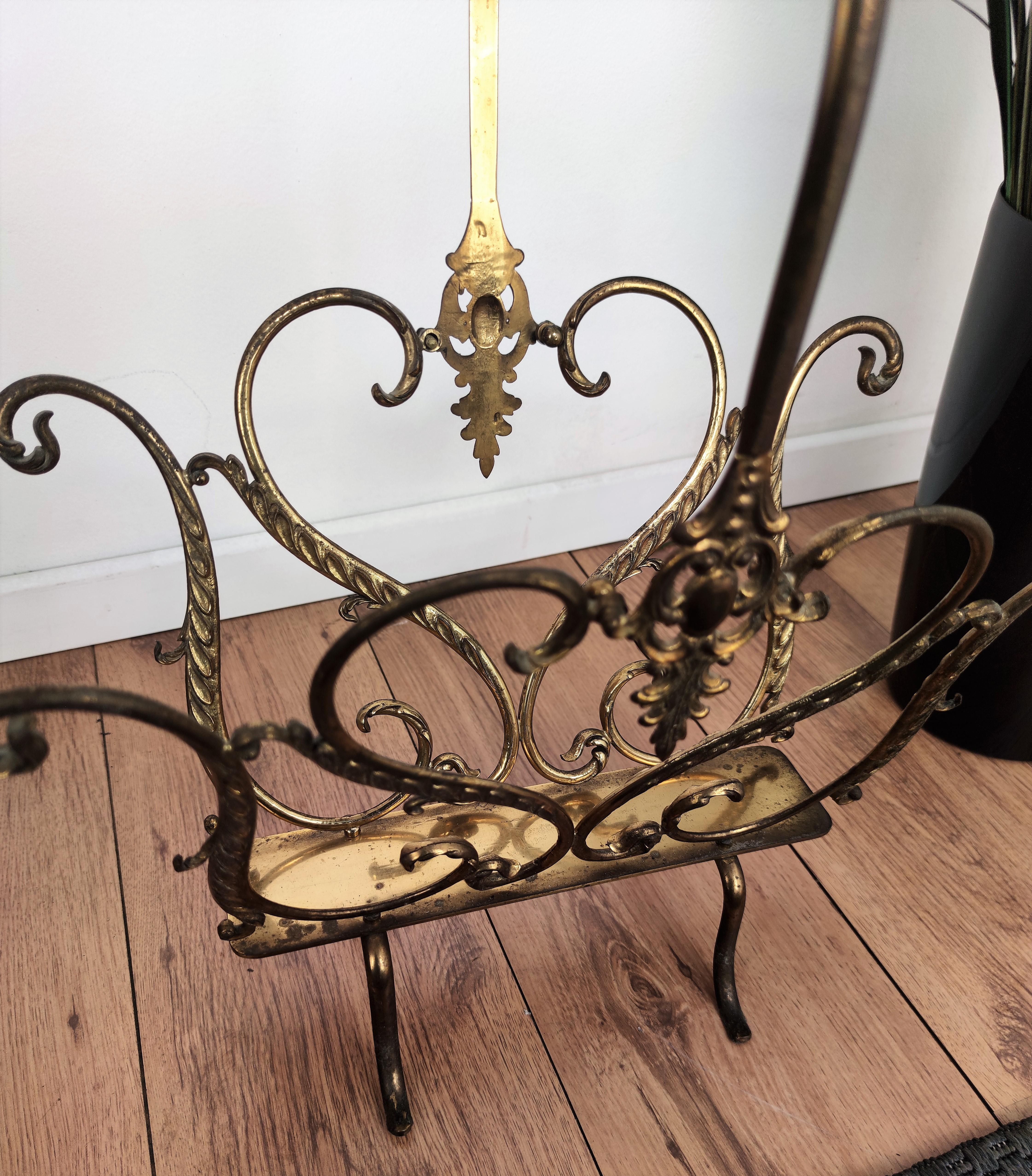 20th Century 1950s Italian Midcentury Neoclassical Regency Brass Magazine Stand or Rack For Sale