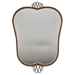 1950s Italian Mirror with Gold Painted Iron Frame and Gio Ponti Style Decoration