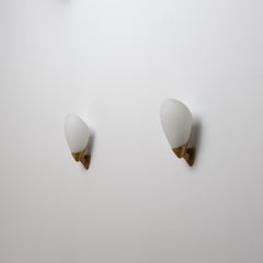 1950s Italian Modern Brass and Opaline Glass Sconces