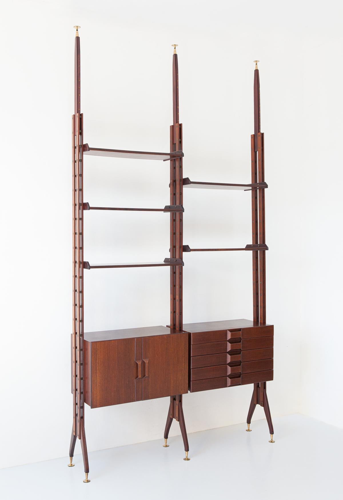 1950s Italian Modern Rosewood Floor to Ceiling Wall Unit 4