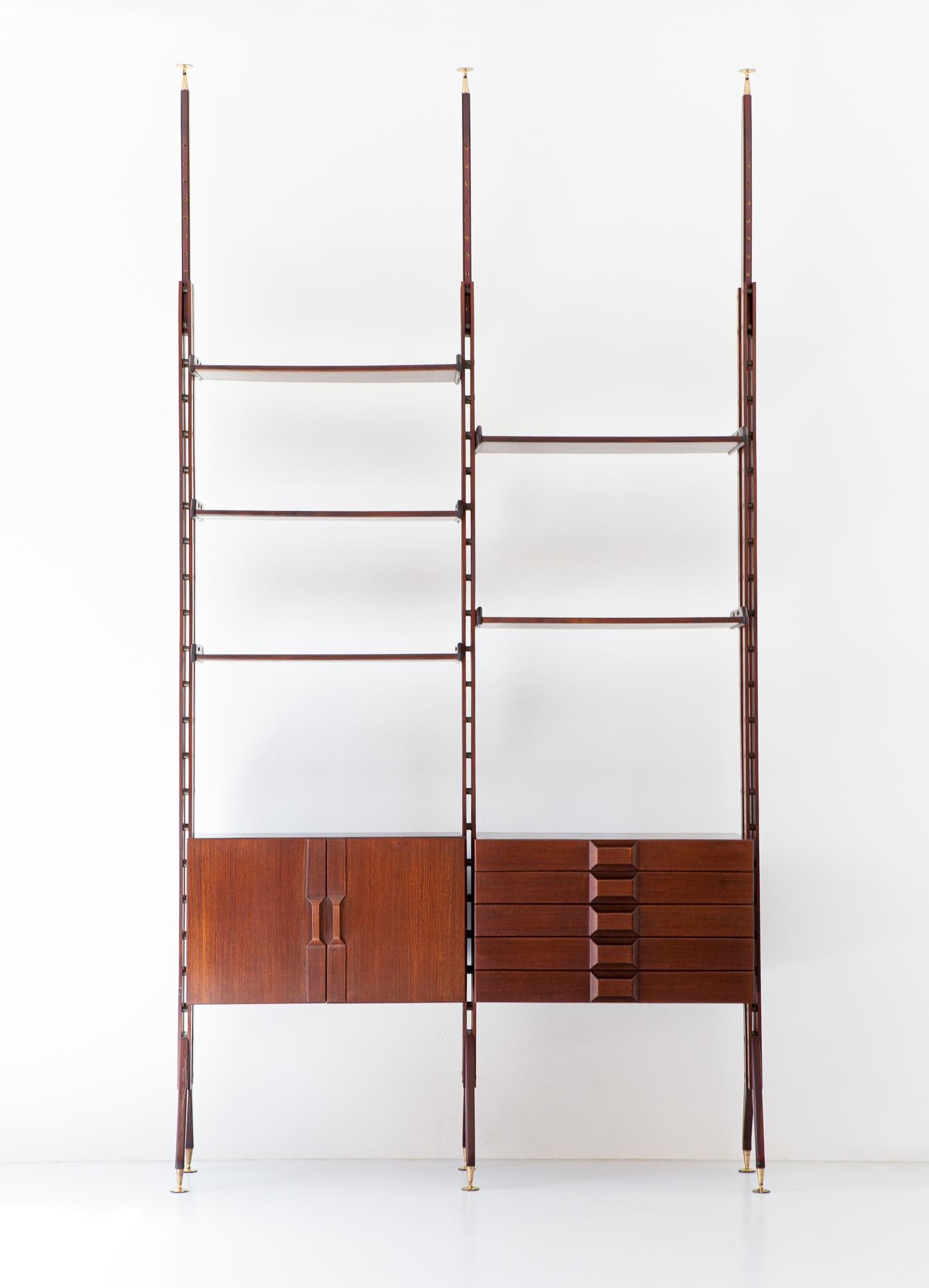 1950s Italian Modern Rosewood Floor to Ceiling Wall Unit 1