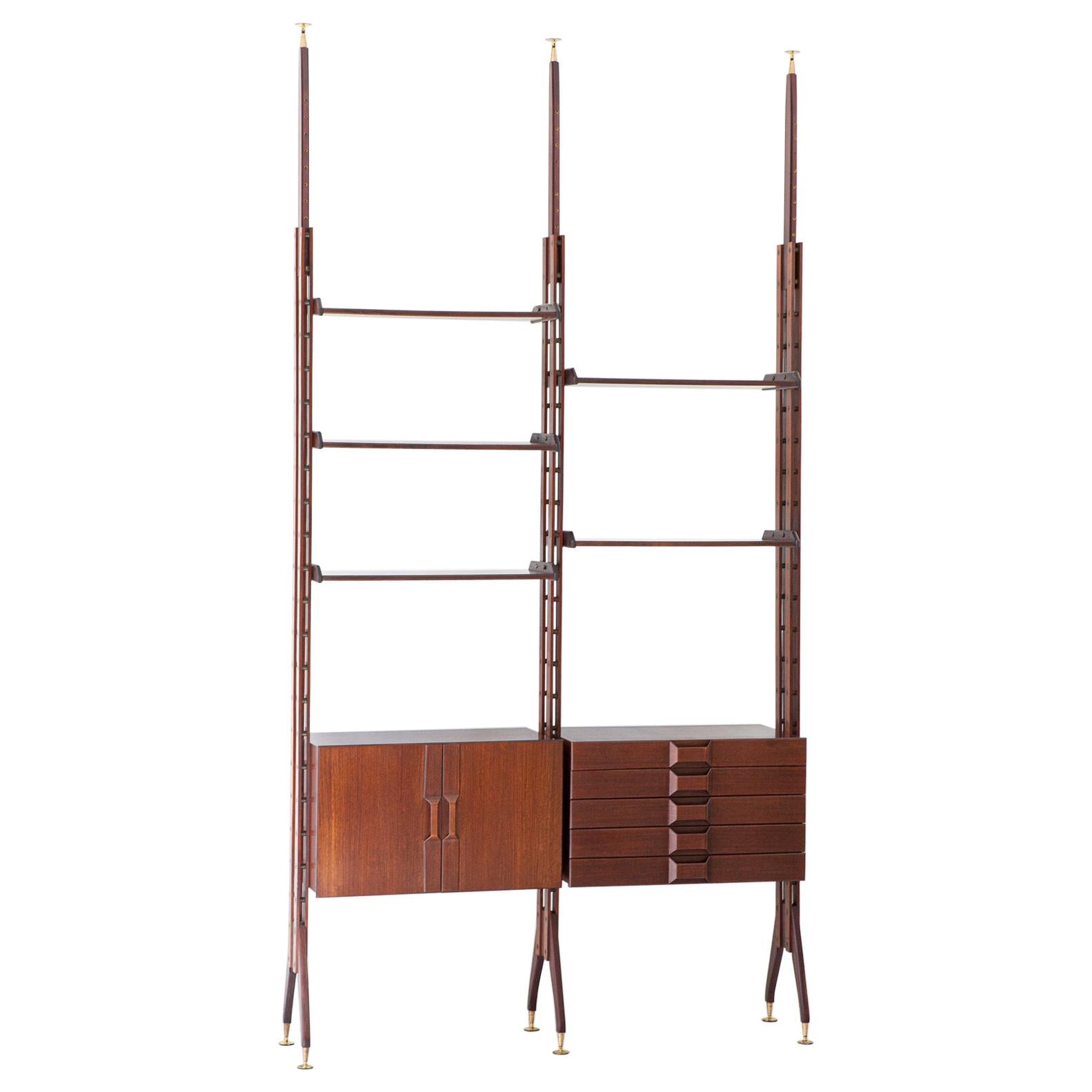 1950s Italian Modern Rosewood Floor to Ceiling Wall Unit