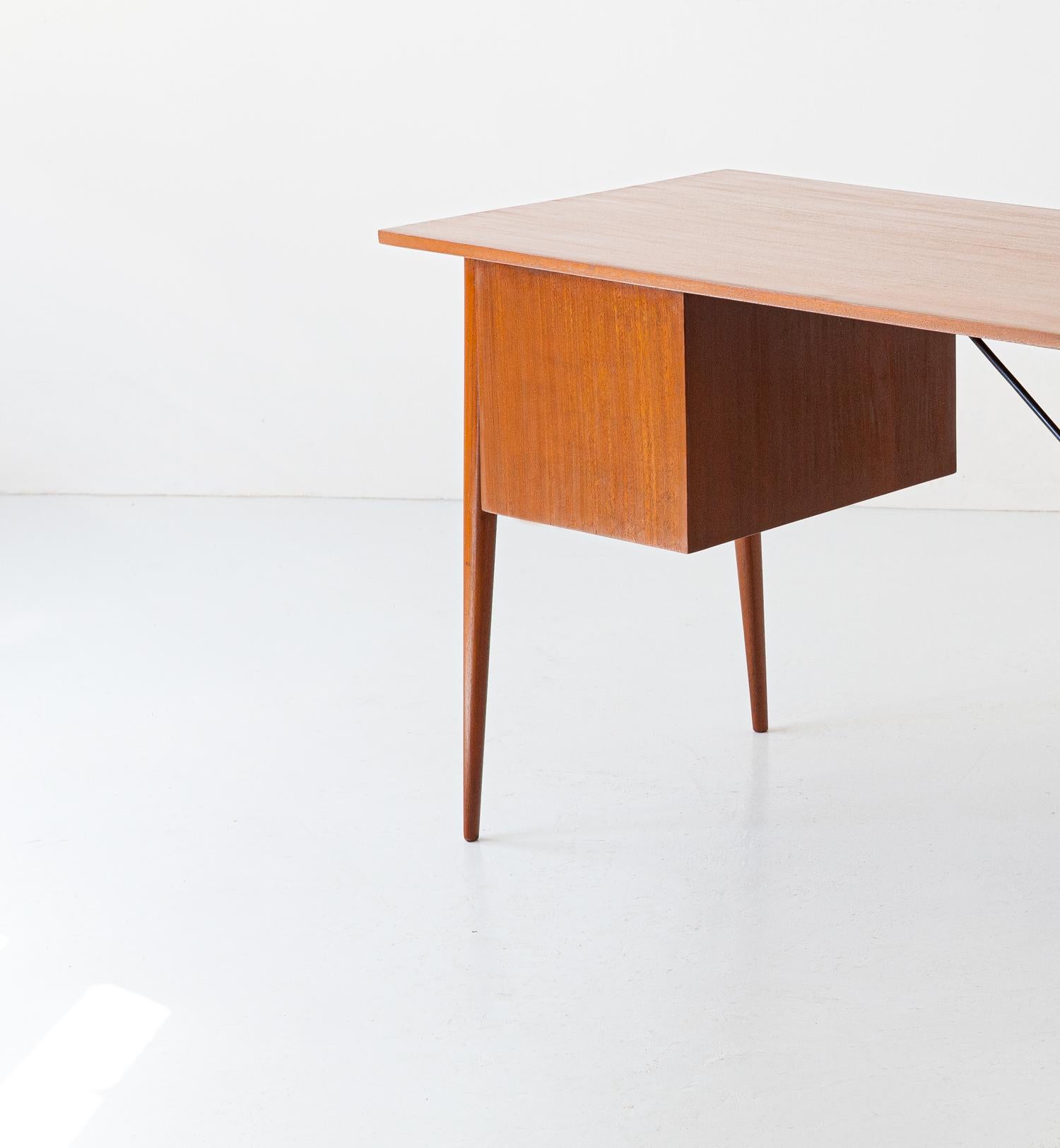 Iron 1950s Italian Modern Mahogany Desk Table