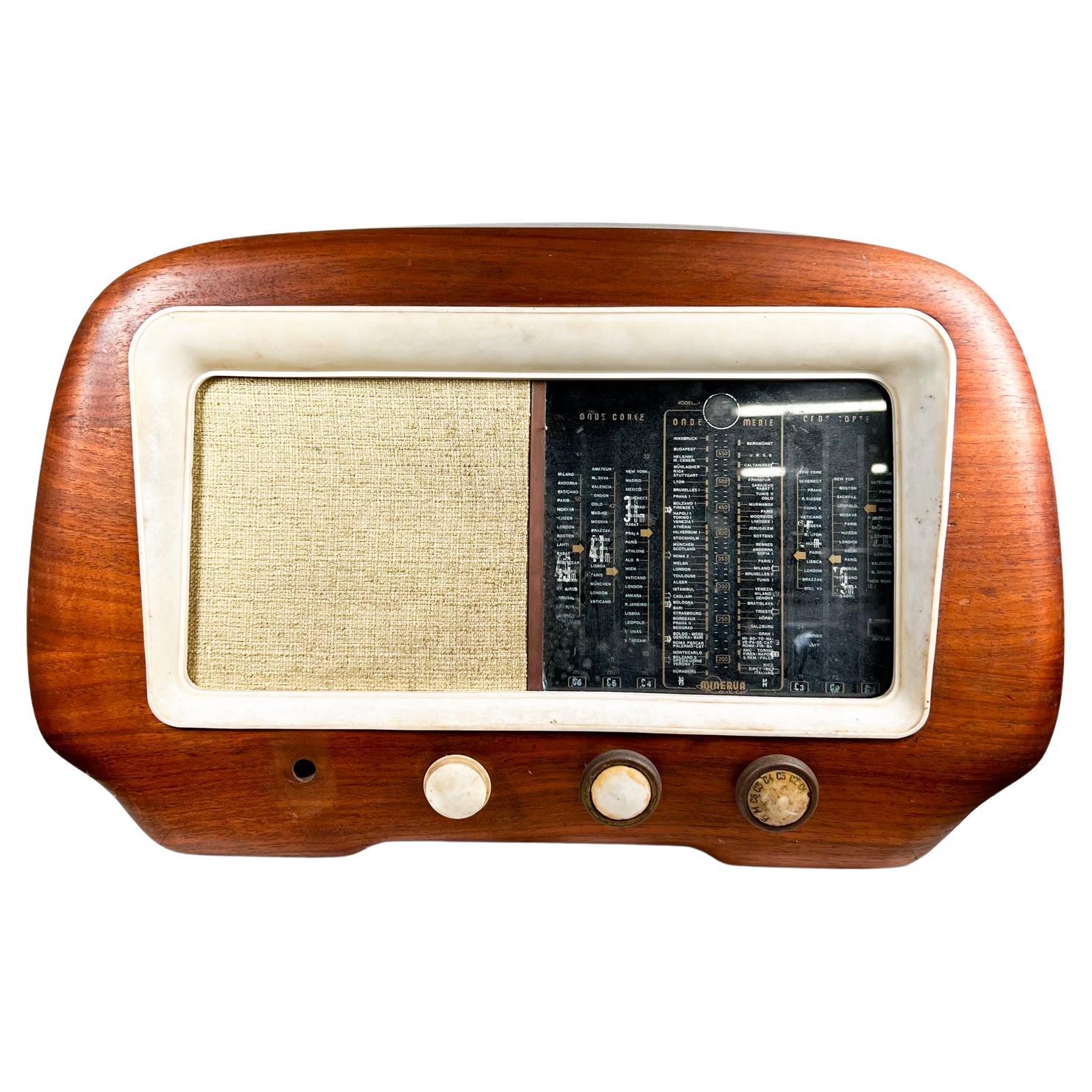 1950s Italian Modern Minerva Milano Short Wave Wood Radio