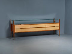 1950s Italian Modern Sideboard with Brass Details and Glass