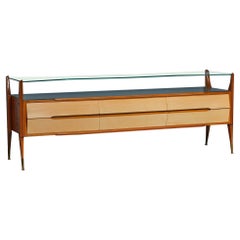 1950s Italian Modern Sideboard with Brass Details and Glass 1950s Italian Modern Sideboard with Brass Details and Glass