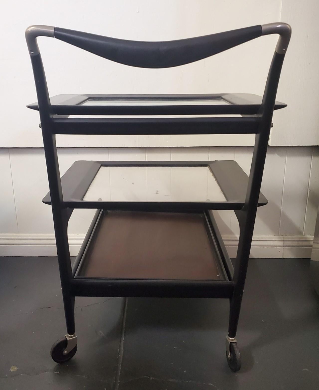 1950s Italian Modern Tea Trolley Bar Cart by Cesare Lacca For Sale 1