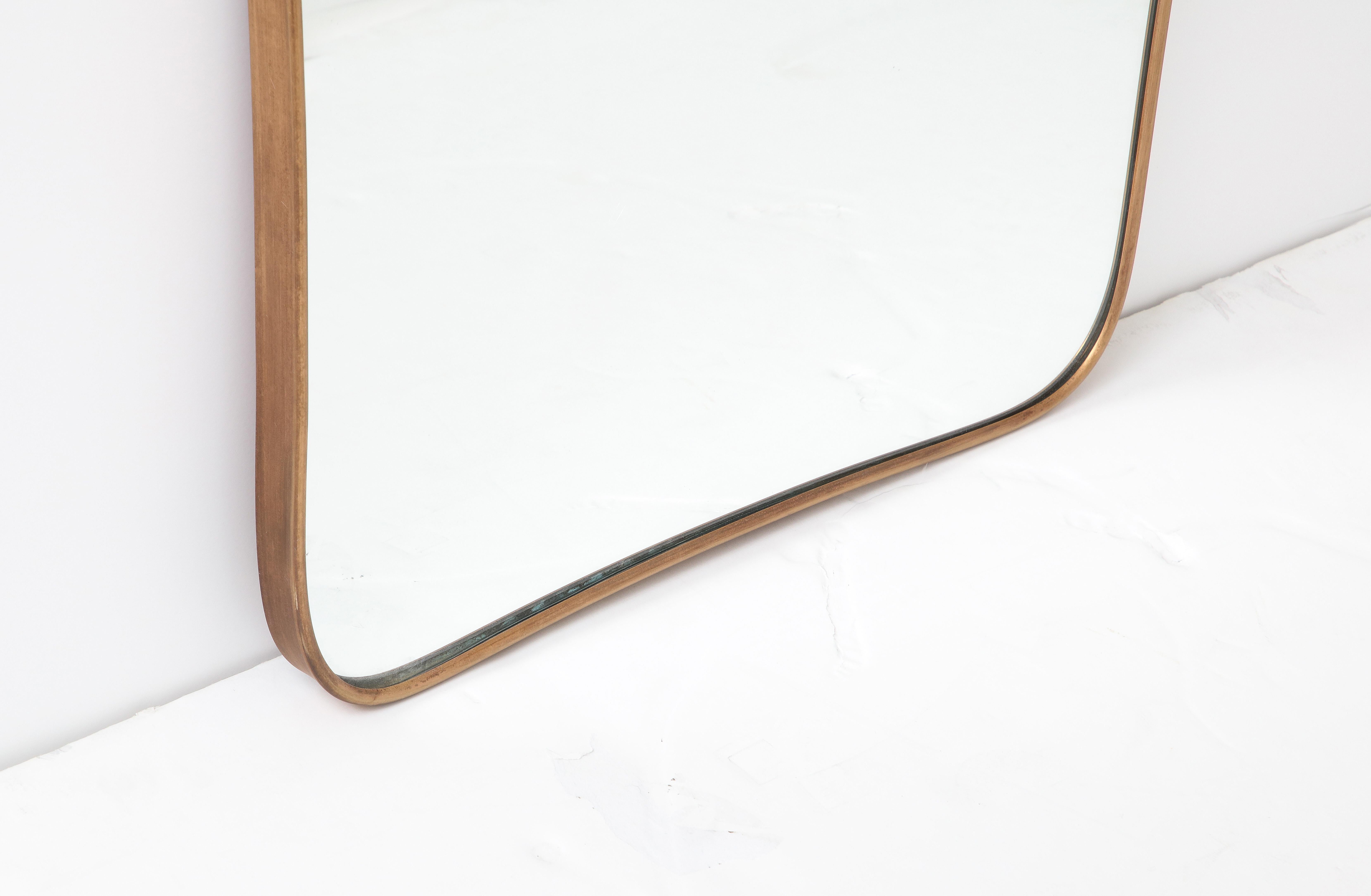 1950s Italian Modernist Brass Mirror with Scroll Top Attributed to Gio Ponti For Sale 6