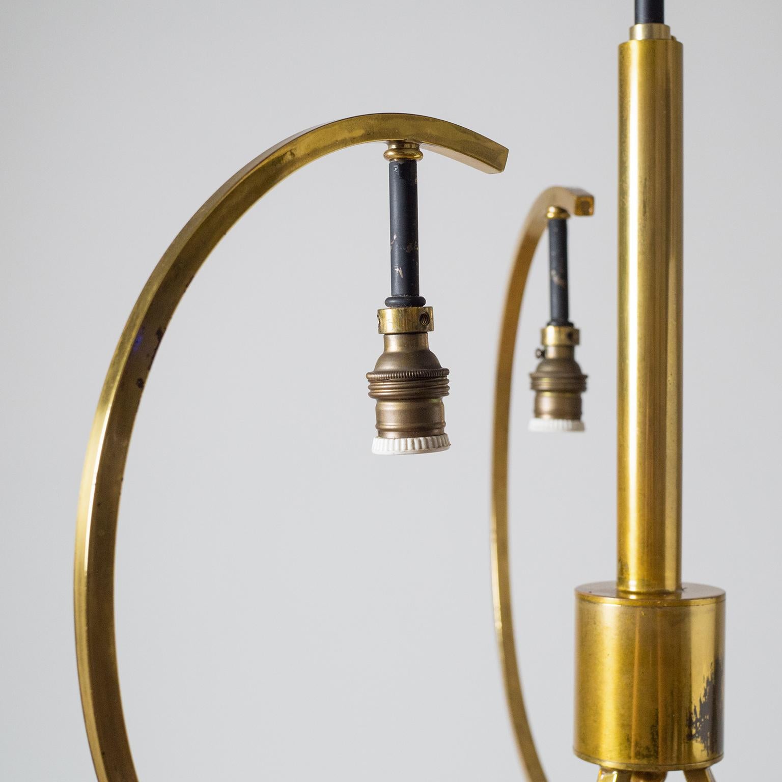 Mid-20th Century Italian Chandelier, 1950s, Satin Glass and Brass