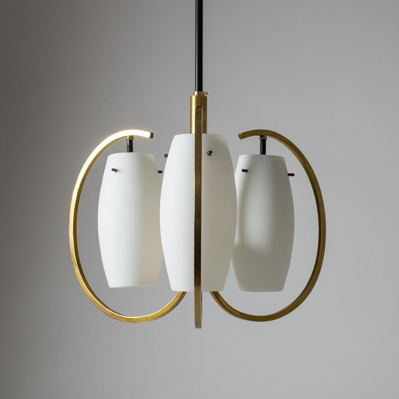 Italian Chandelier, 1950s, Satin Glass and Brass 1