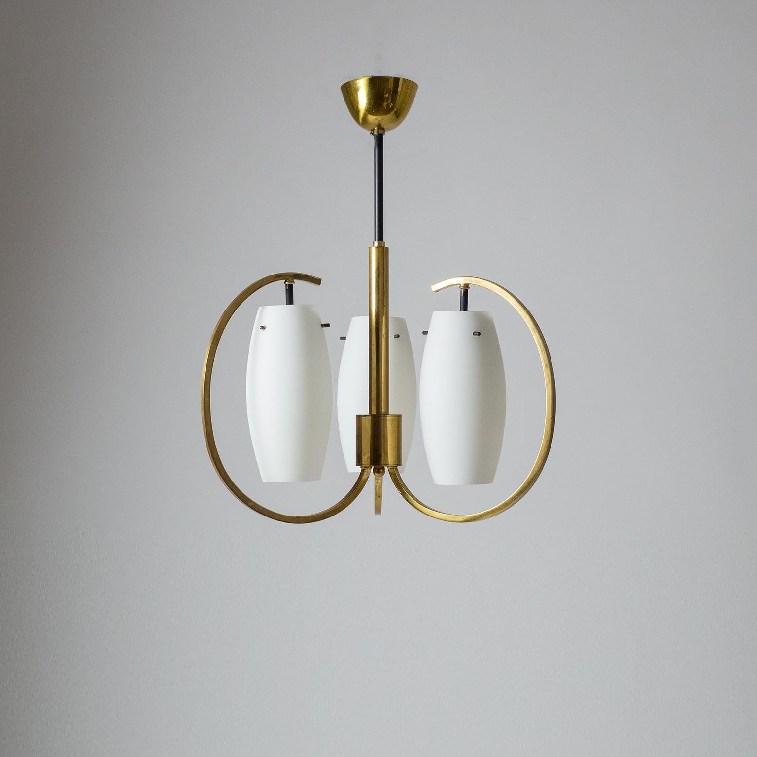 Italian Chandelier, 1950s, Satin Glass and Brass 3