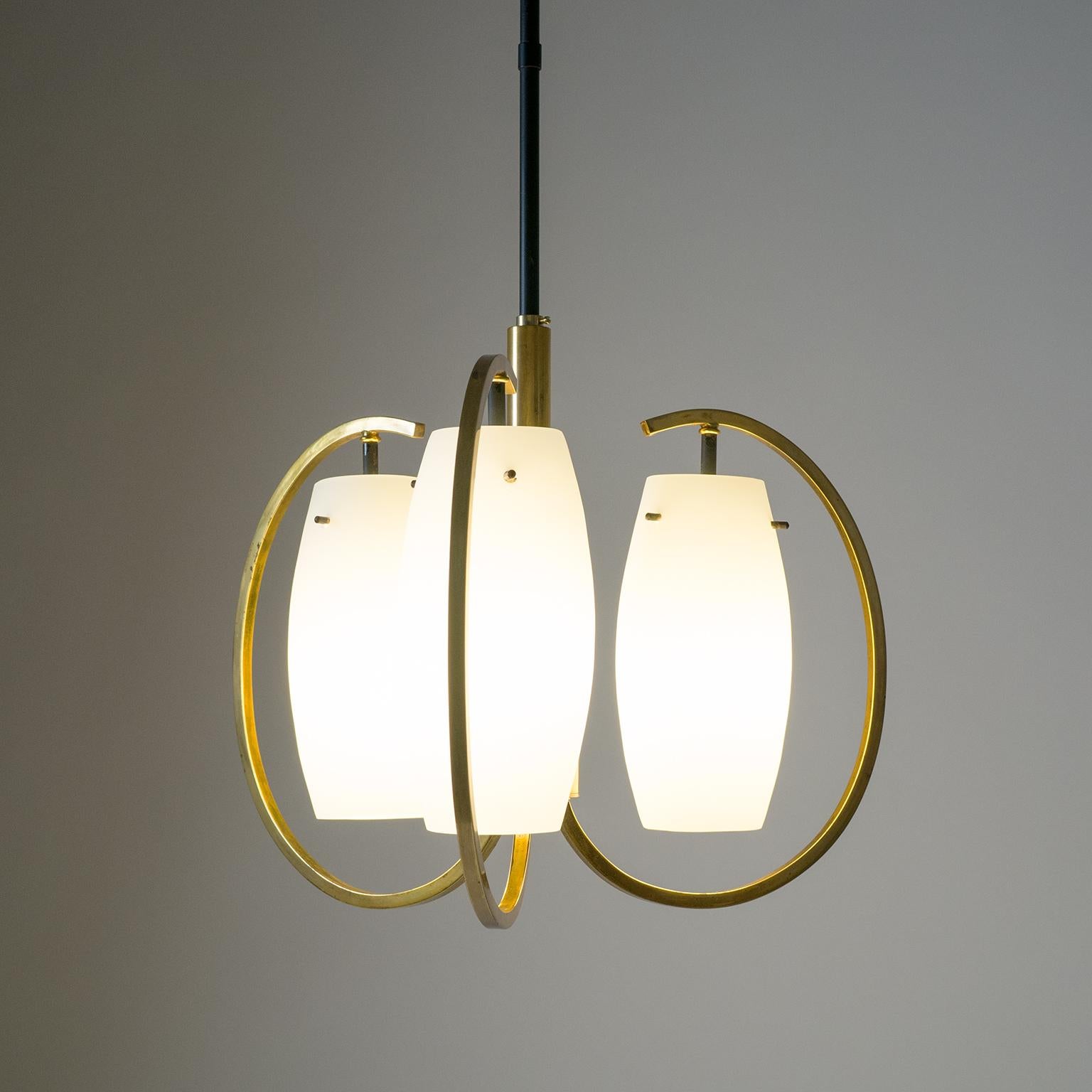 Lacquered Italian Chandelier, 1950s, Satin Glass and Brass