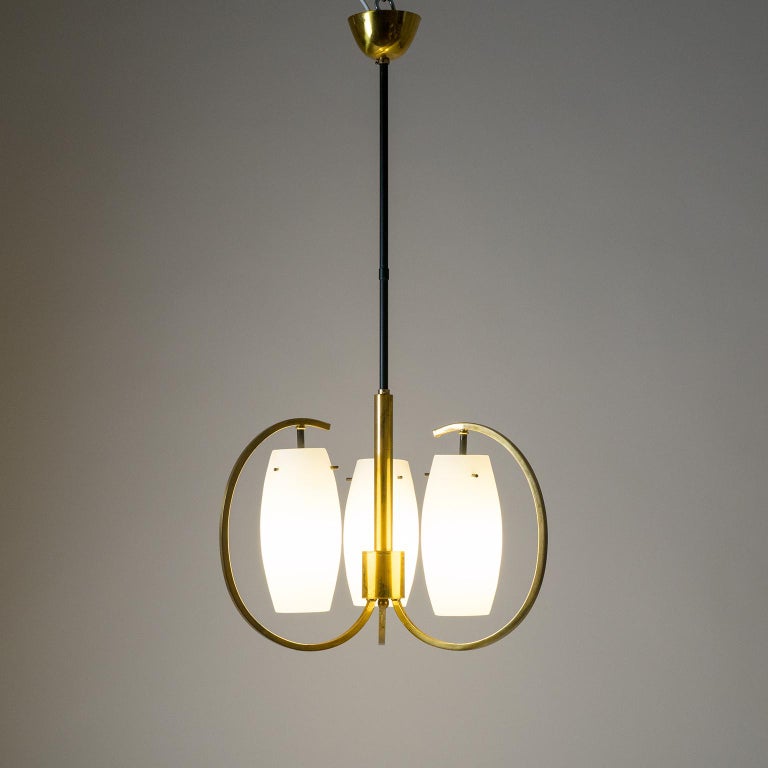 Italian Chandelier, 1950s, Satin Glass and Brass For Sale 7