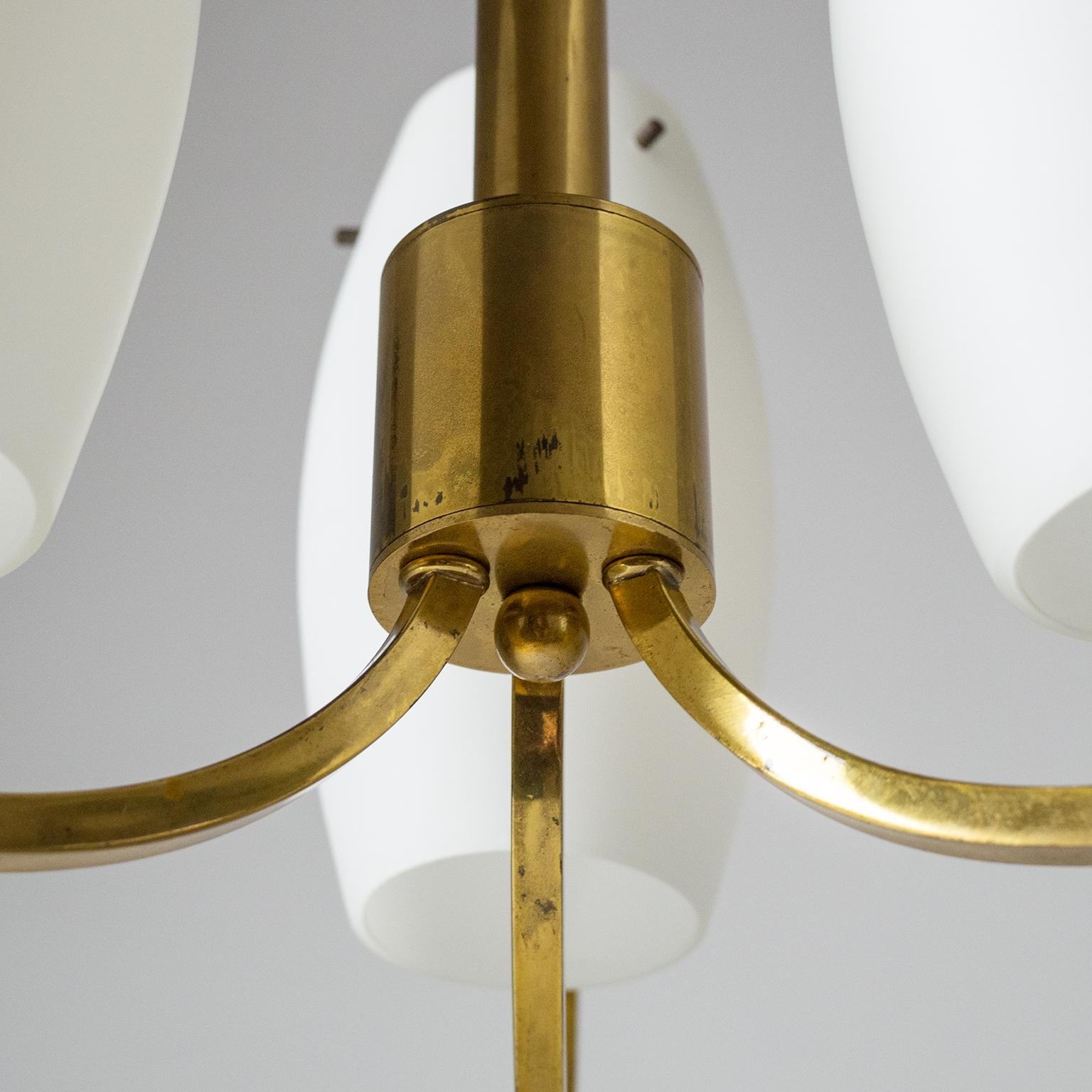 Italian Chandelier, 1950s, Satin Glass and Brass 6