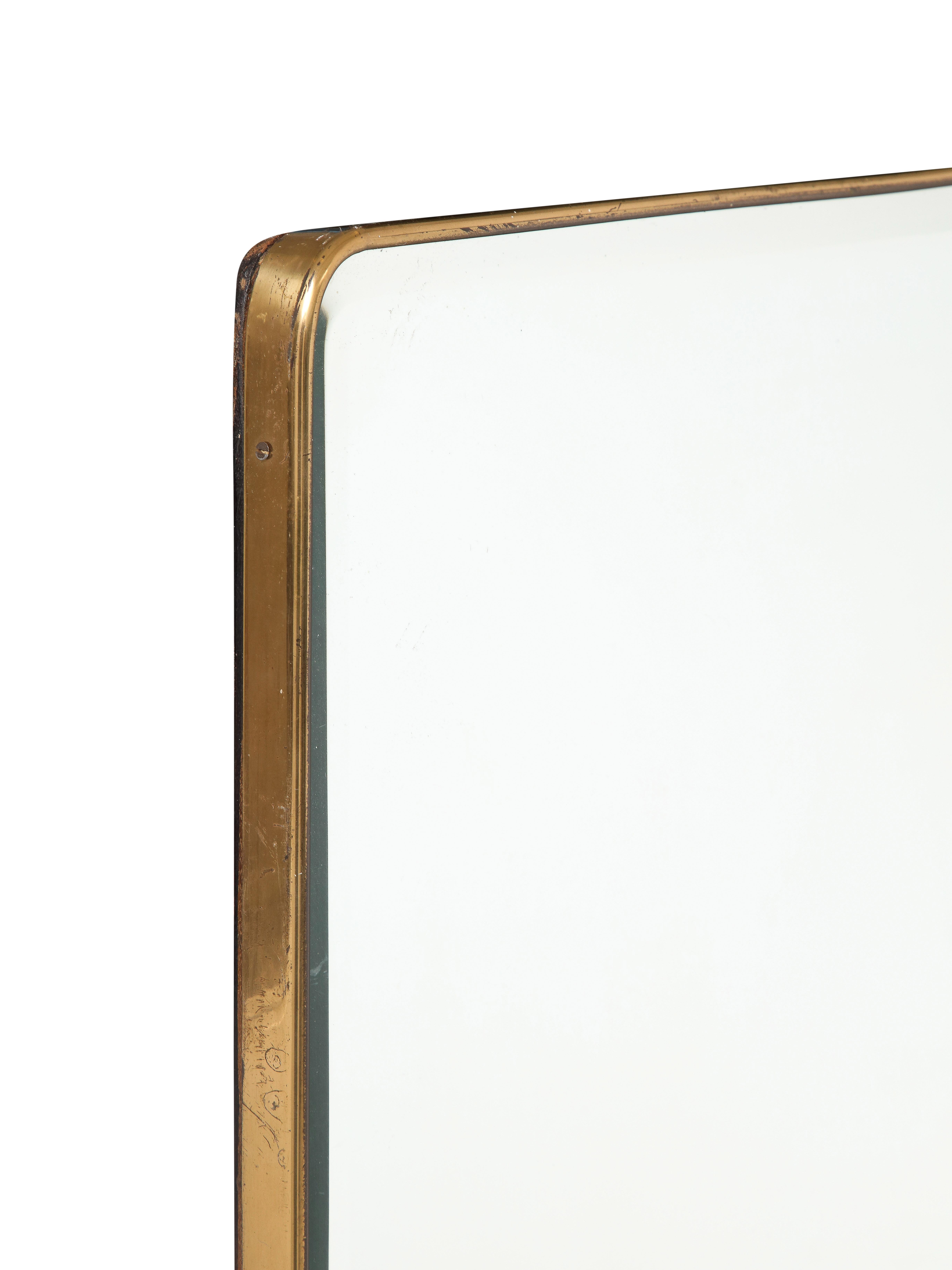 1950s Italian Modernist Grand Scale Rectangular Brass Beveled Mirror For Sale 3