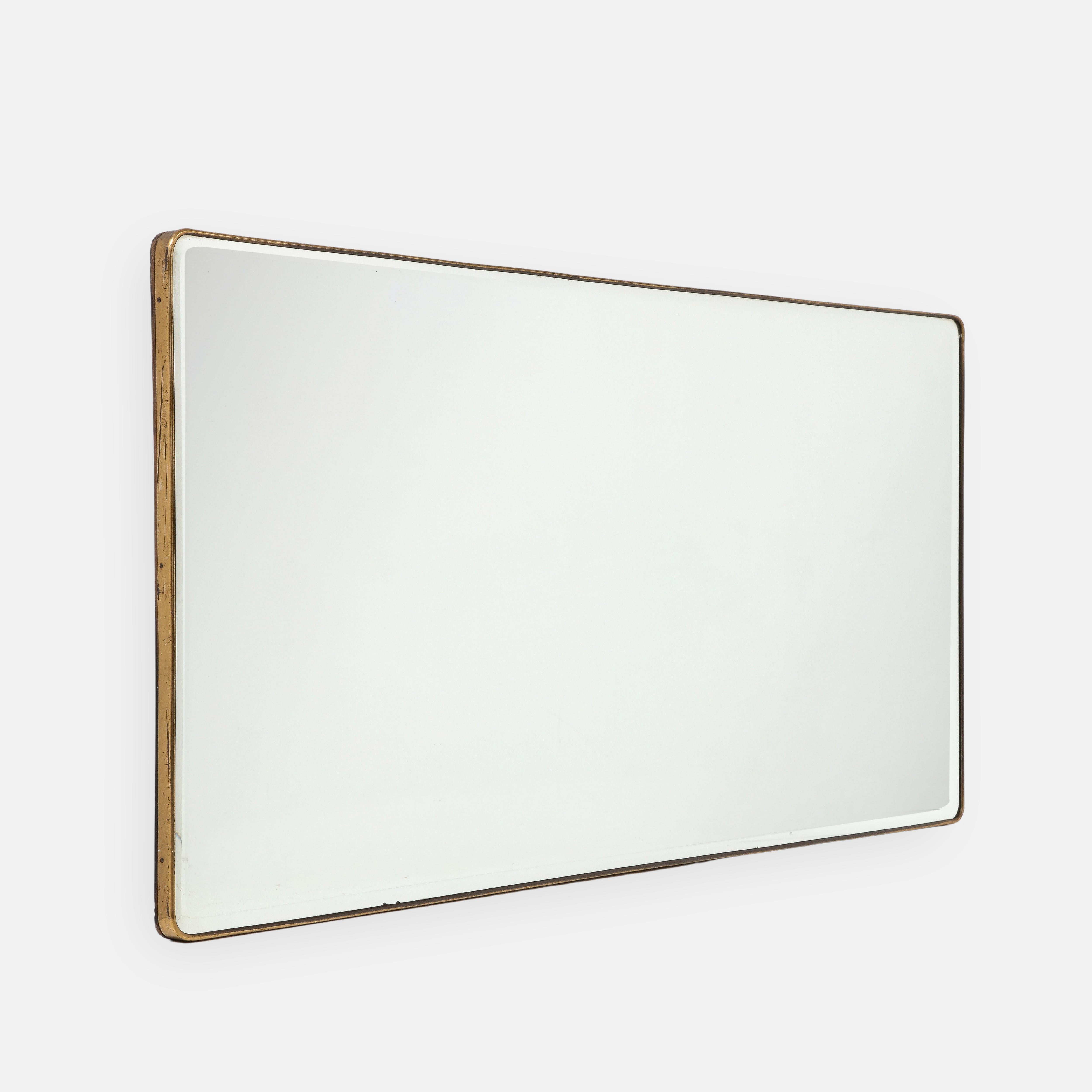 1950s Italian Modernist Grand Scale Rectangular Brass Beveled Mirror For Sale 10