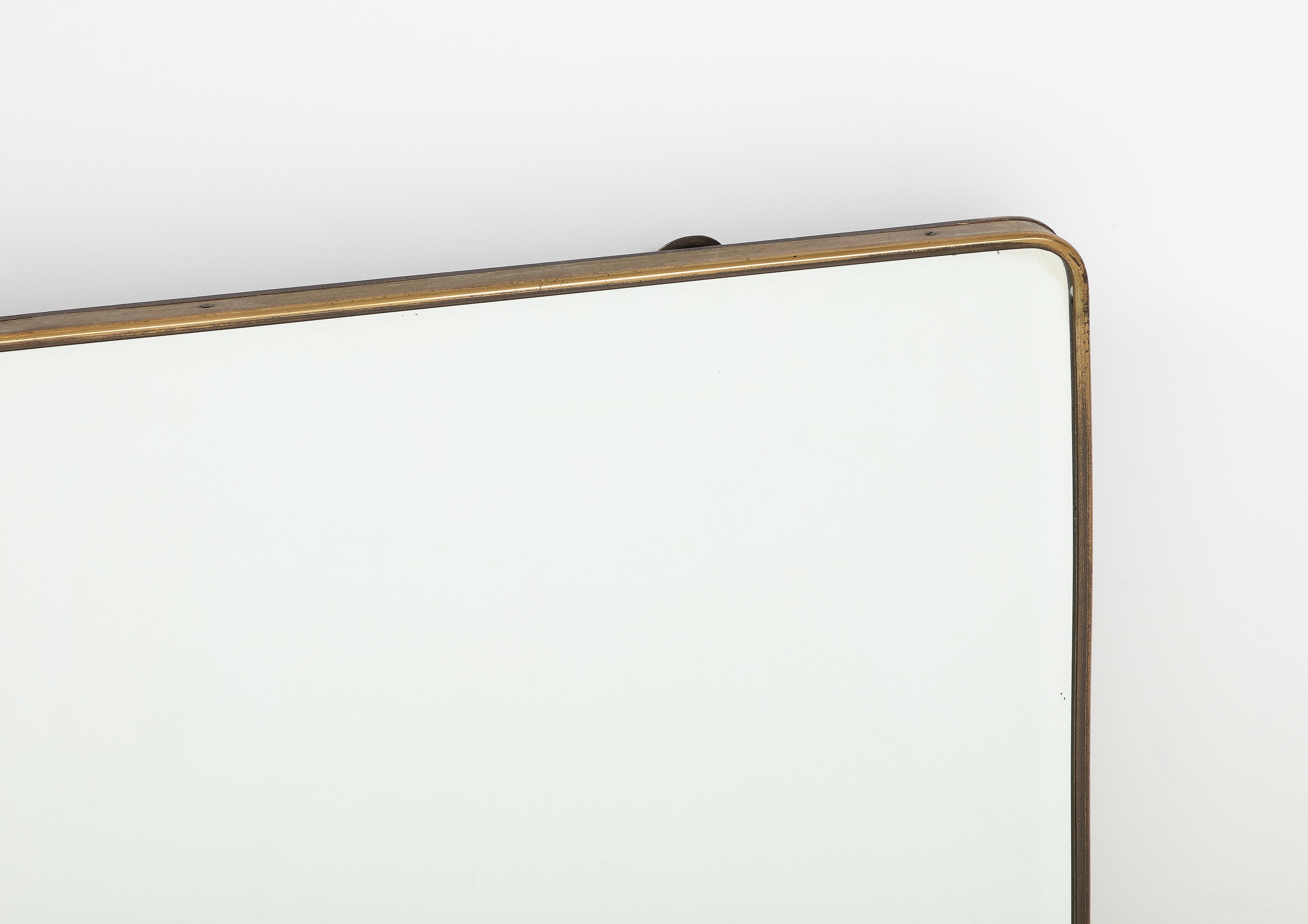 1950s Italian Modernist Grand Scale Rectangular Brass Beveled Mirror In Good Condition For Sale In New York, NY