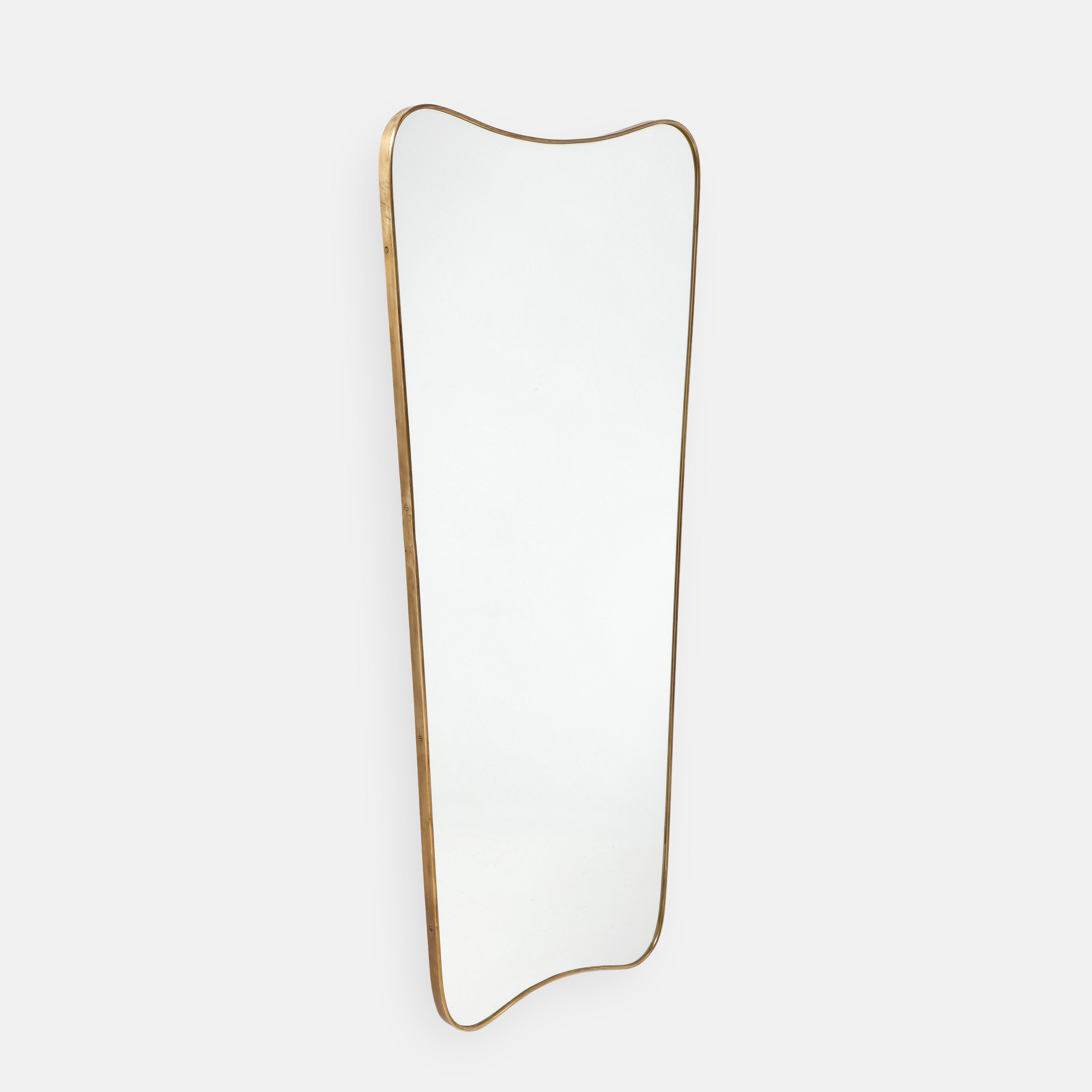 Mid-Century Modern 1950s Italian Modernist Grand Scale Shaped Brass Mirror