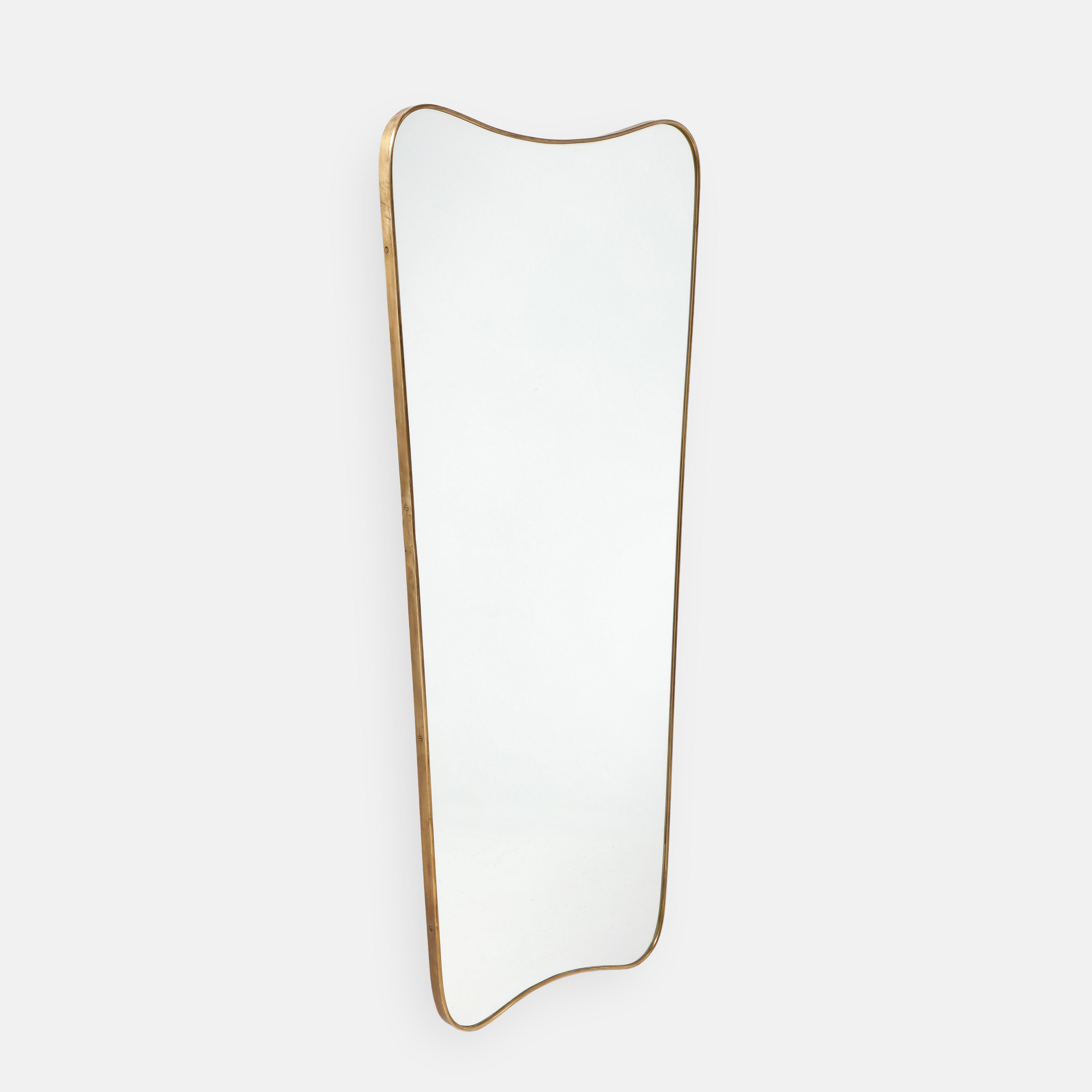 Mid-Century Modern 1950s Italian Modernist Grand Scale Shaped Brass Mirror For Sale