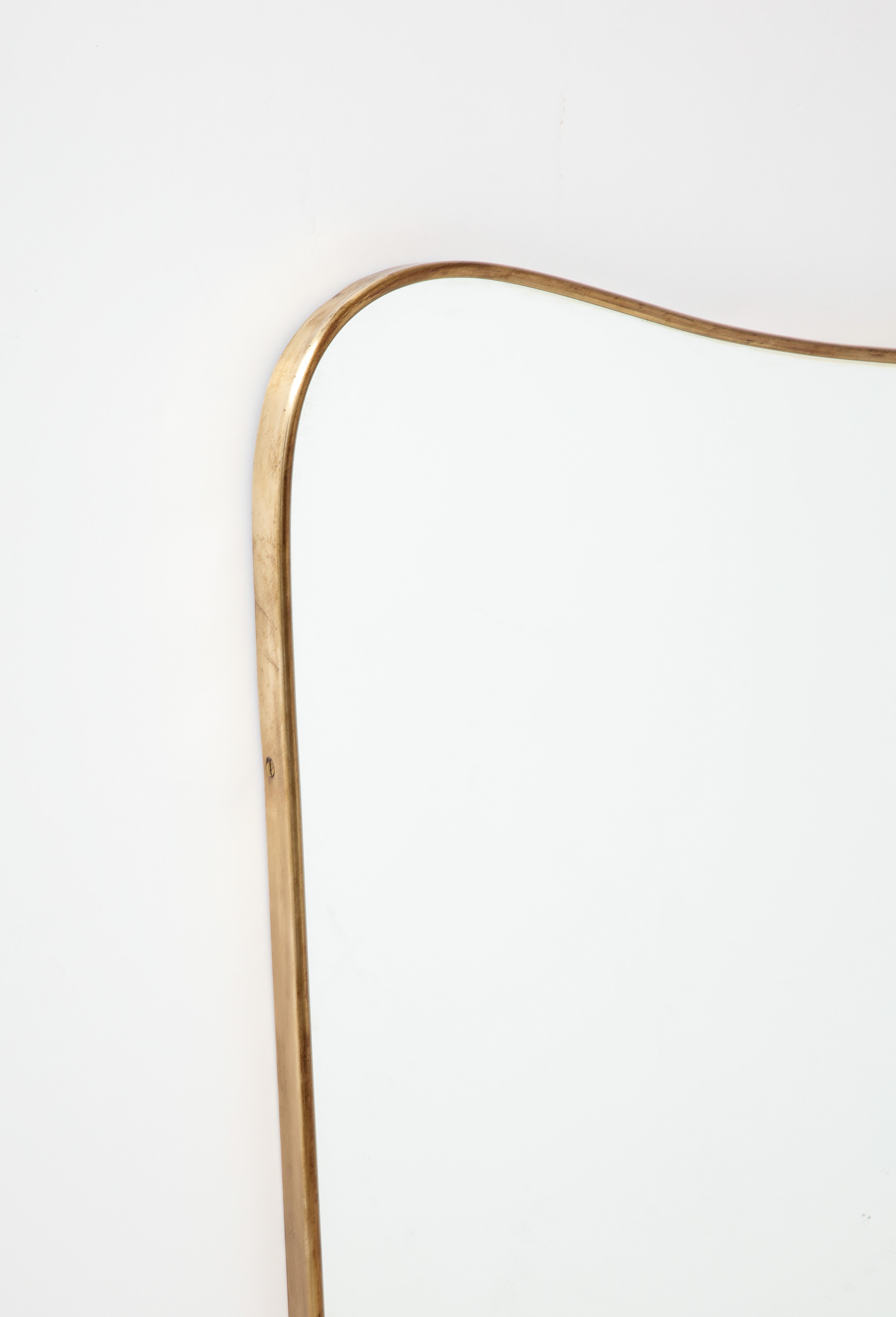 Mid-20th Century 1950s Italian Modernist Grand Scale Shaped Brass Mirror For Sale