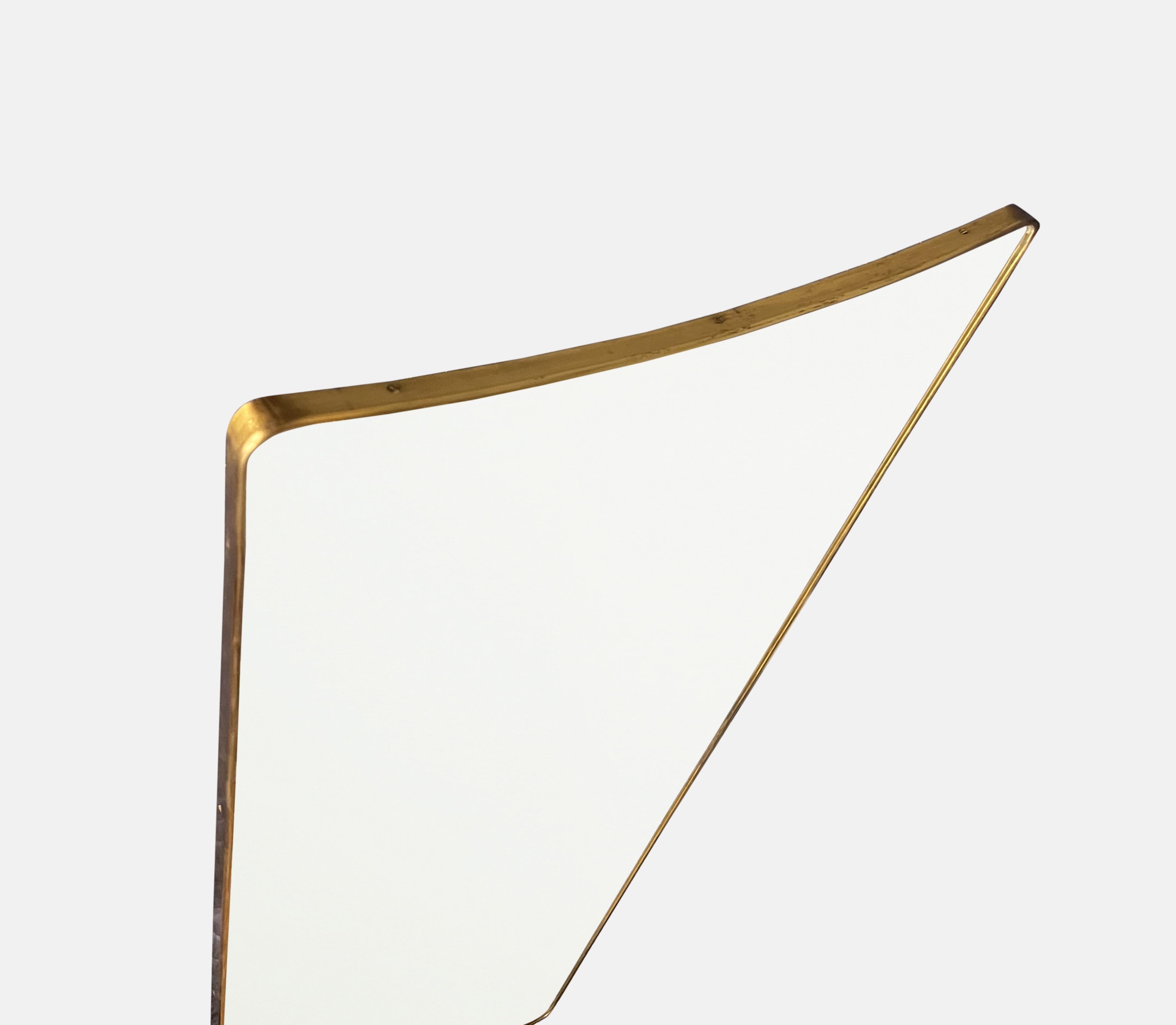 Mid-Century Modern 1950s Italian Modernist Grand Scale Shaped Brass Wall Mirror For Sale