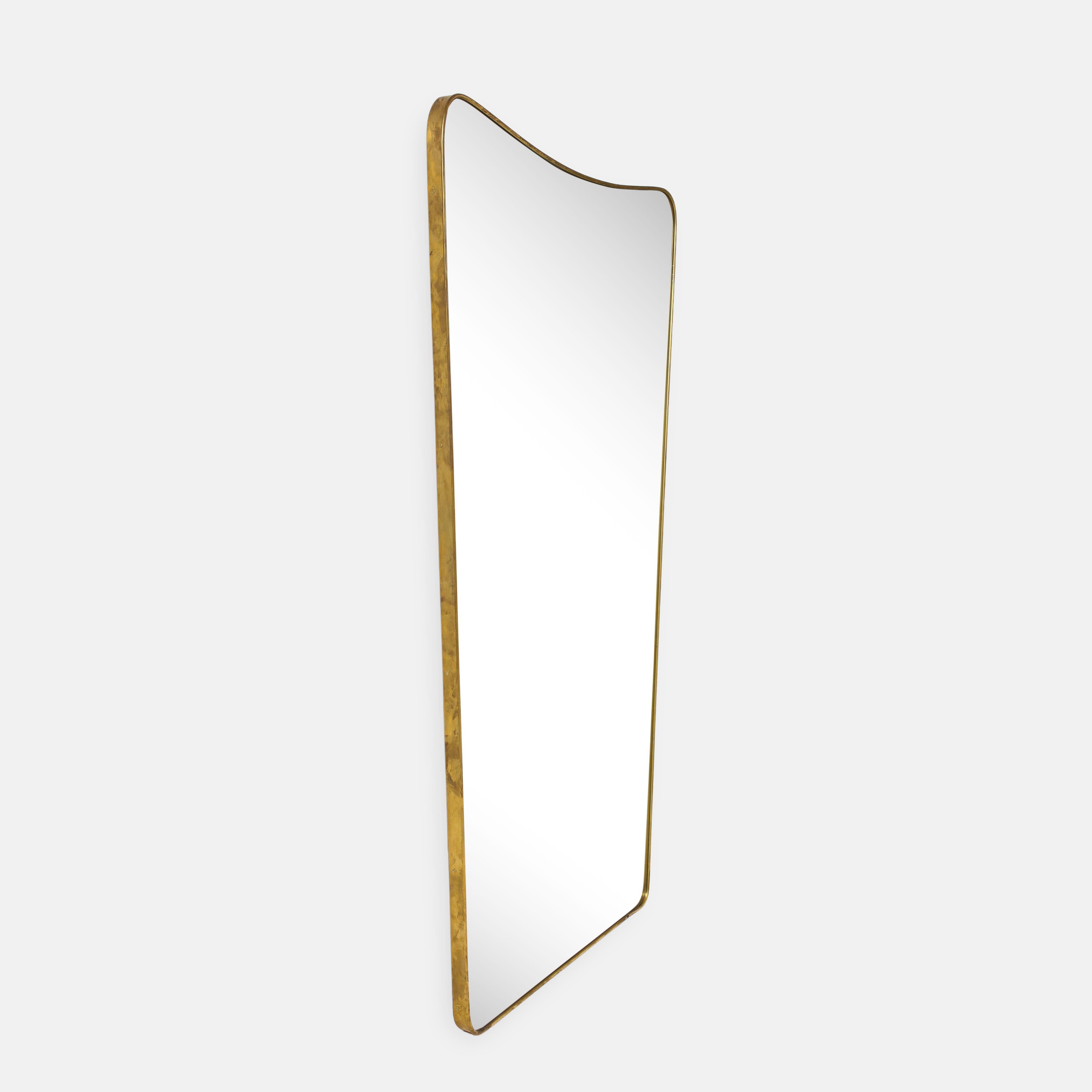 Mid-Century Modern 1950s Italian Modernist Grand Scale Shaped Brass Wall Mirror For Sale