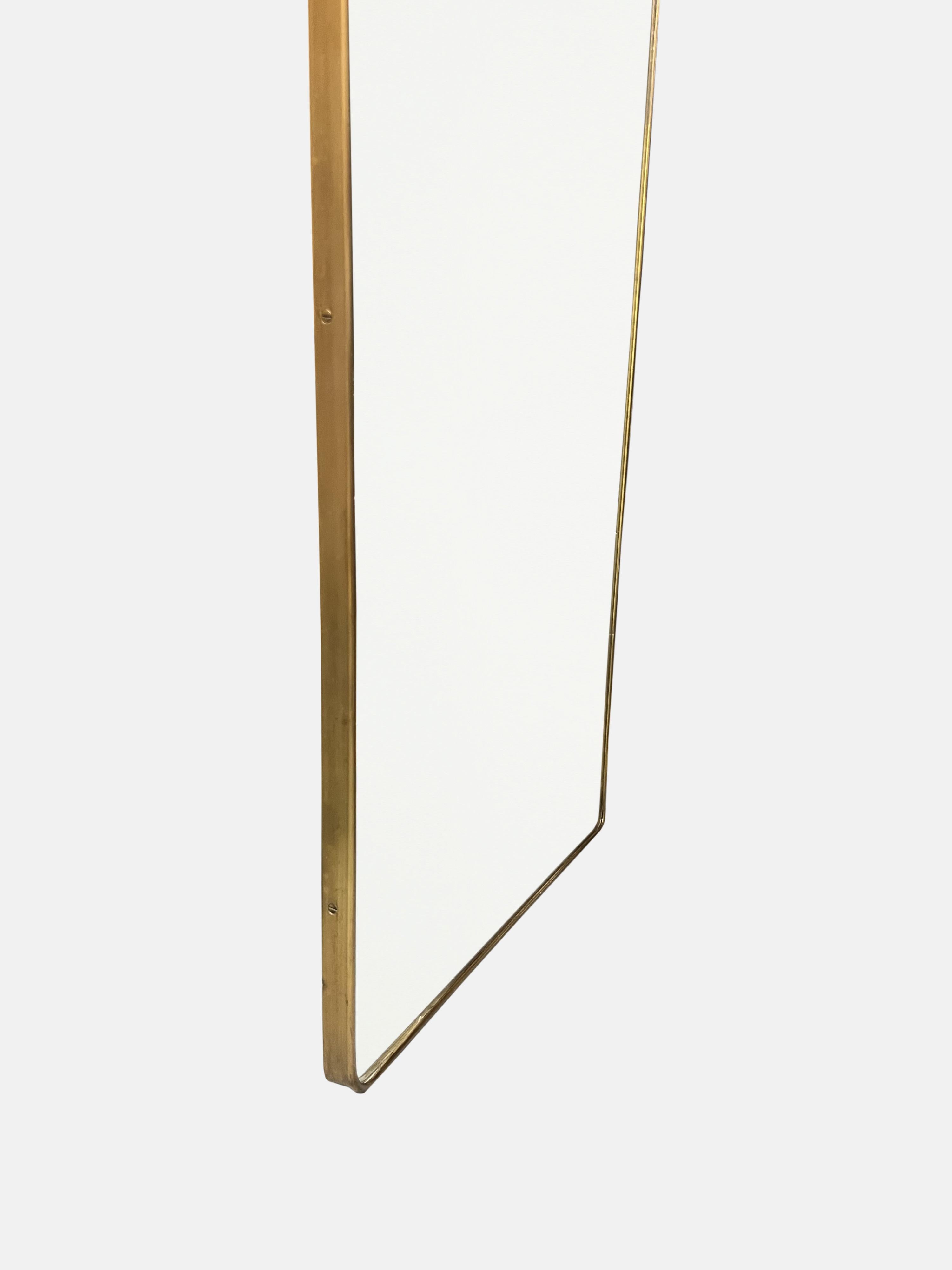 Mid-19th Century 1950s Italian Modernist Grand Scale Shaped Brass Wall Mirror For Sale