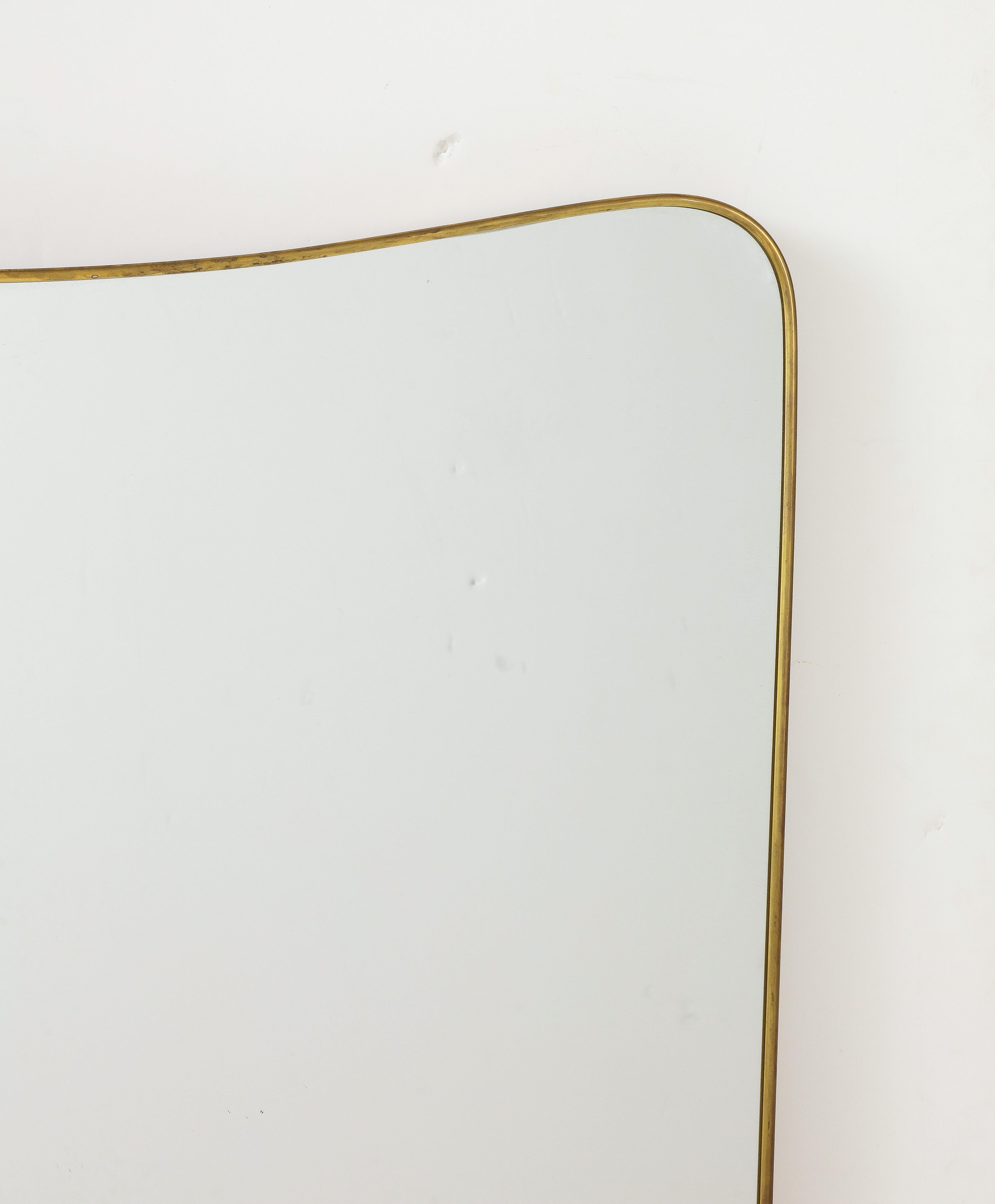 Mid-20th Century 1950s Italian Modernist Grand Scale Shaped Brass Wall Mirror For Sale